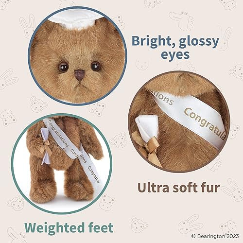 Miniatura 3 de Bearington Smarty - Oso de peluche de graduación con gorra blanca, 10pulgadas