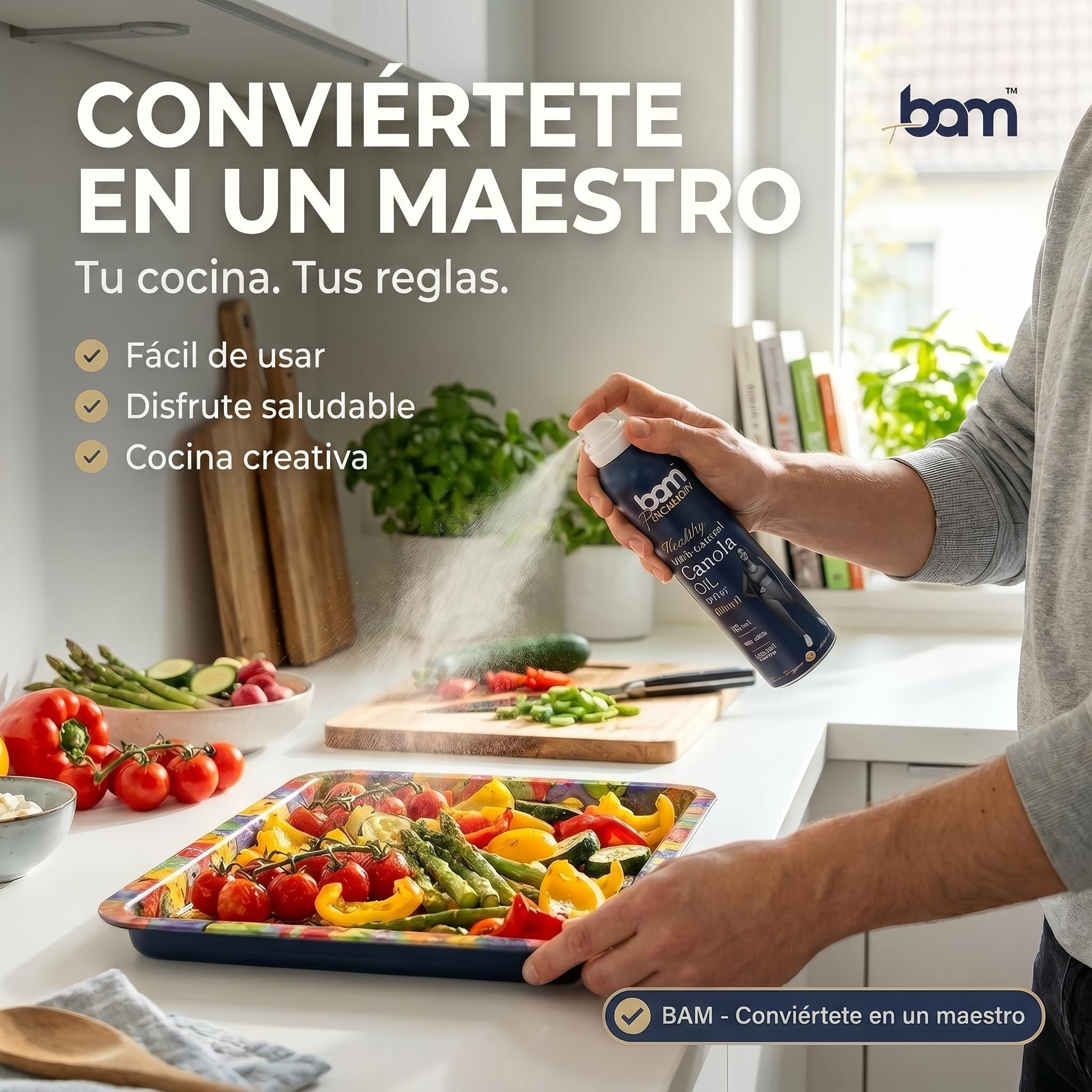 BAM Aceite de canola en spray, Aceite natural 100% en spray para cocinar, Para cocinar y freír de forma saludable, 200 ml