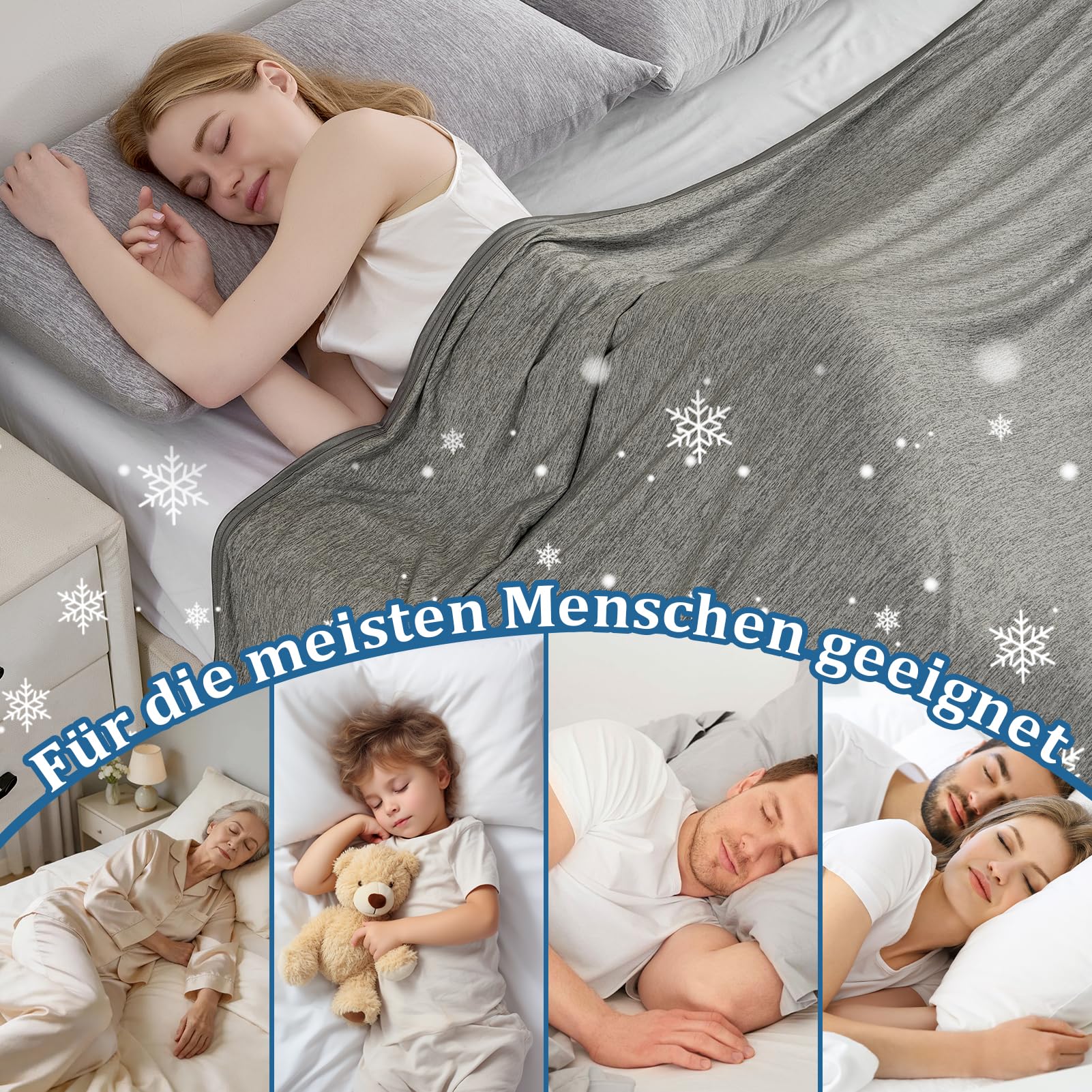 CHOSHOME Kühlende Bettdecke 150x200cm 2 in 1 Sommerdecke mit Q-Max>0,5 Kühlfasern Grau