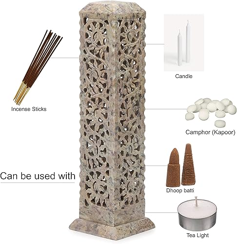 Miniatura 4 de Carry Me Handmade Marble Soapstone Incense Stick Burner | Candle Stick Holder | Tea Light Stand - Perfect Incense Tower for Gifting. Decorative Home