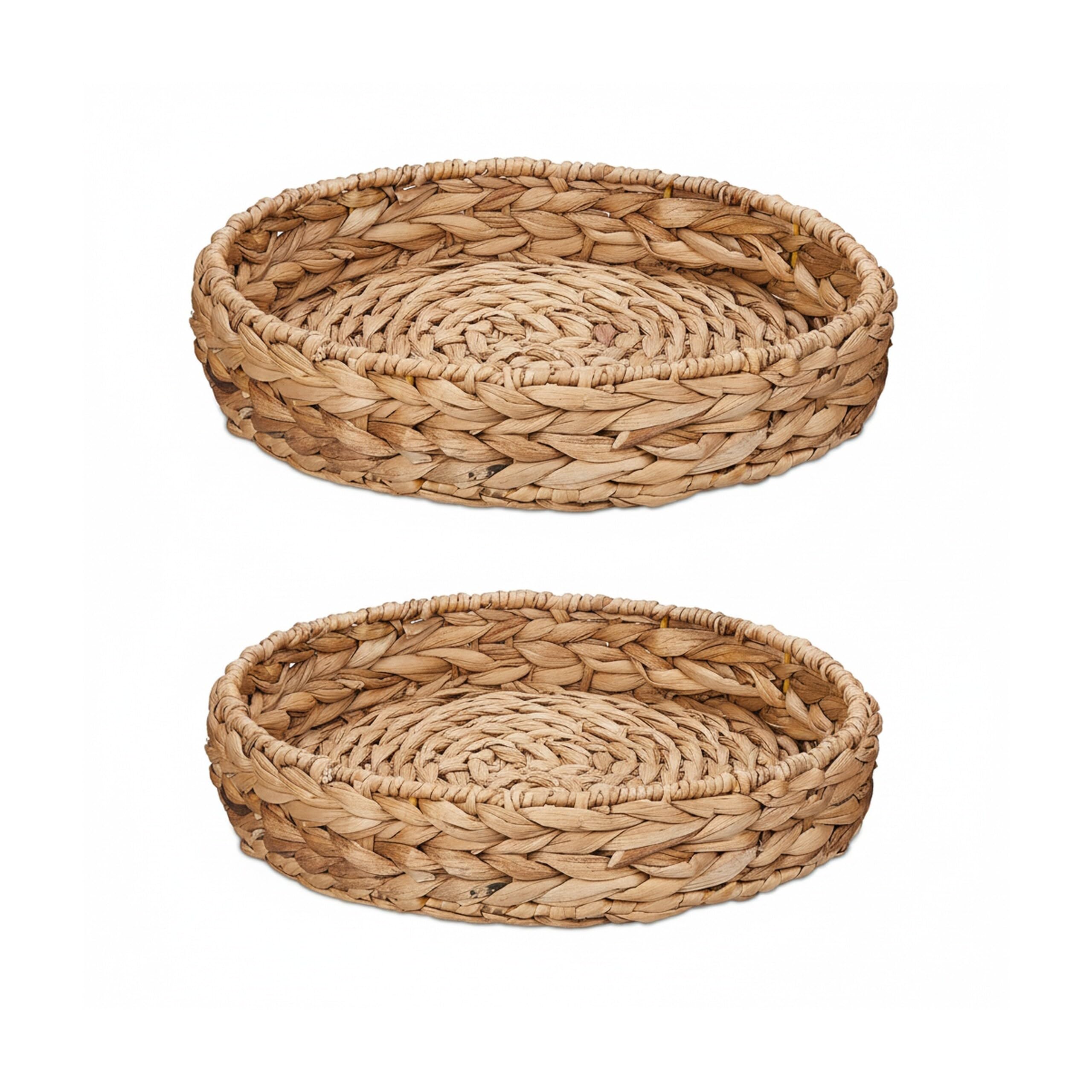 Relaxdays Vassoio da Portata, Set da 2 Ciotole Ø 32 e 25 cm, Centrotavola Svuotatasche Rotondo, Aspetto Vimini, Naturale