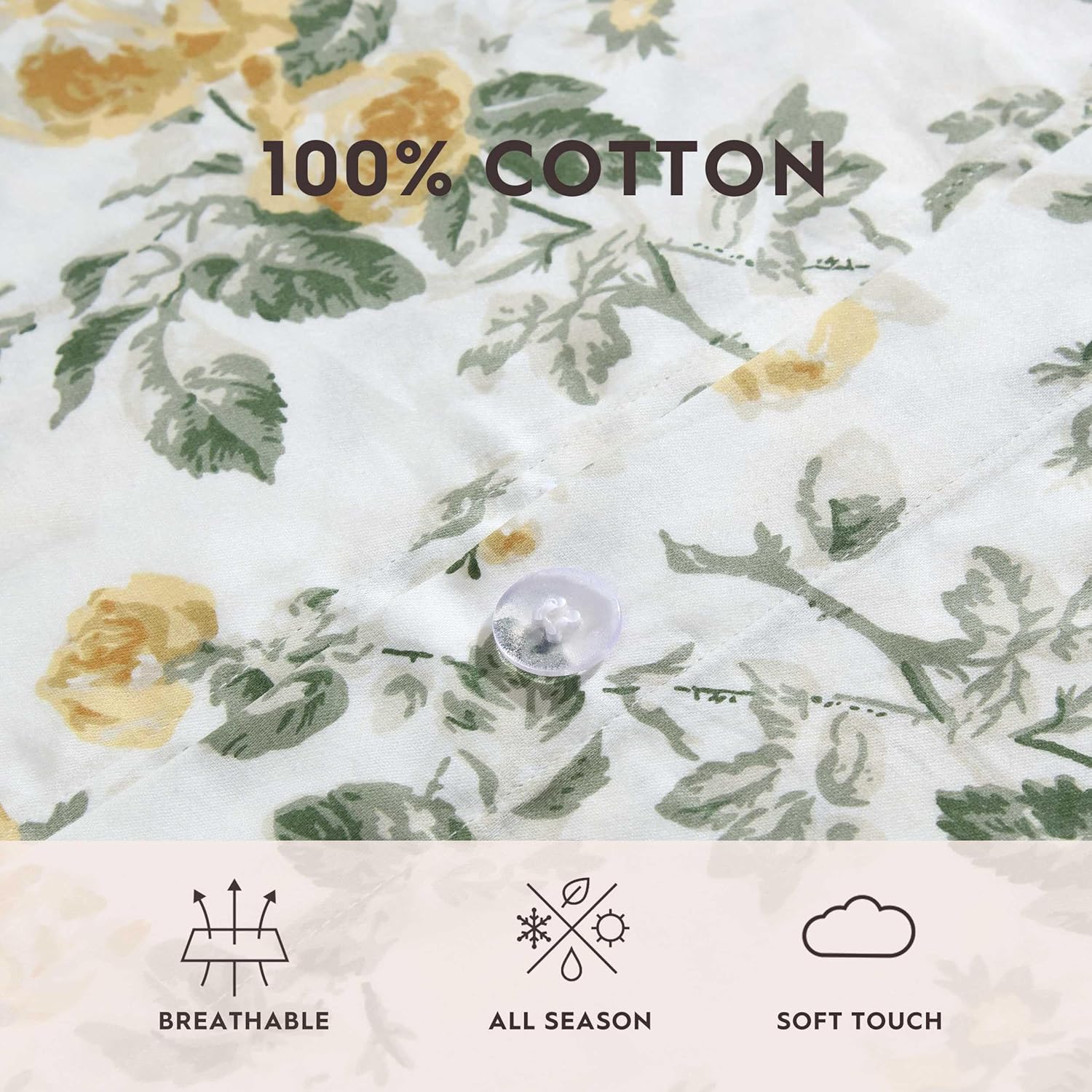 Laura Ashley - Full/Queen Duvet Cover Set, Super Soft Cotton Bedding Set with Matching Sham(s), Floral Home Decor, Oeko-Tex Certified (Roses Gold, Full/Queen)