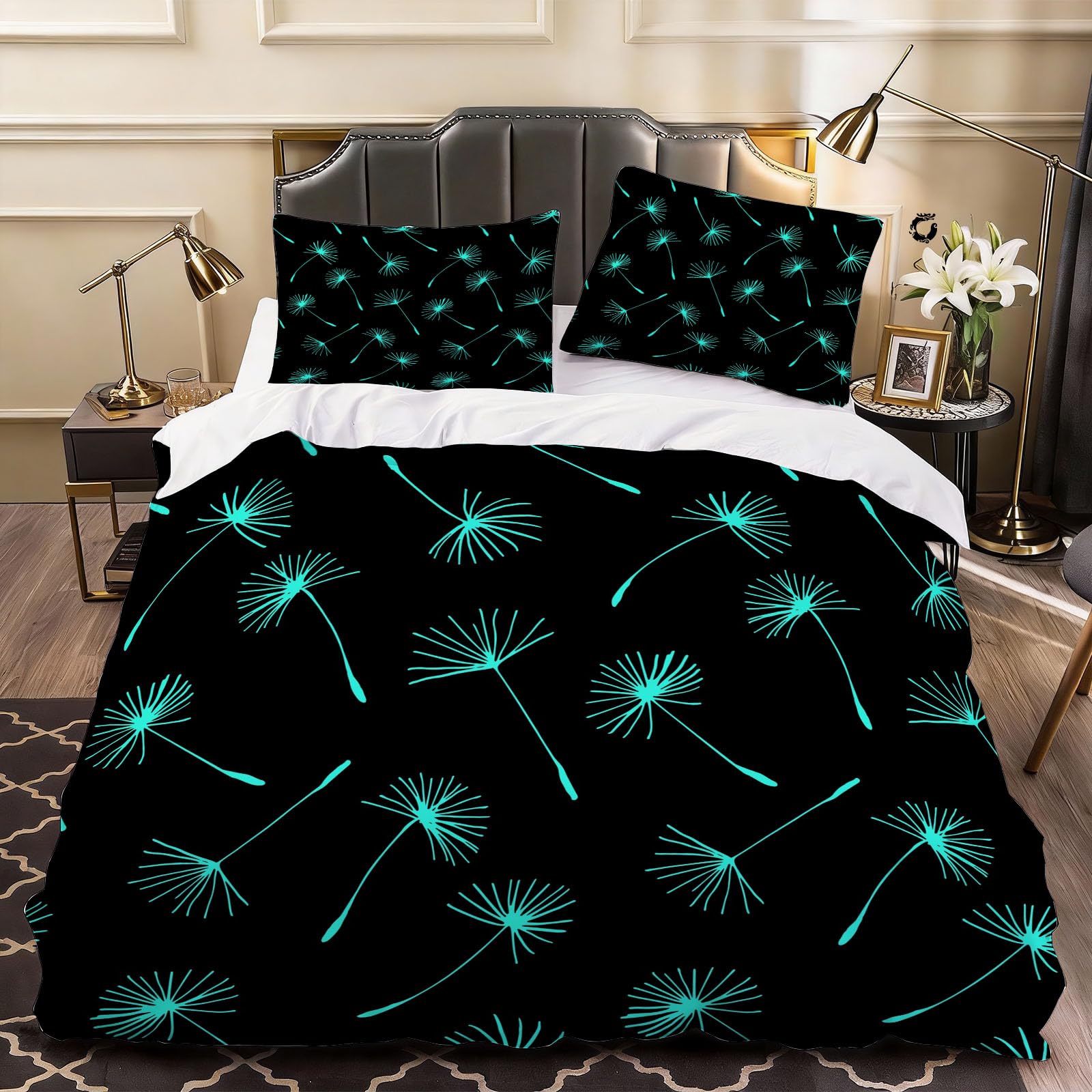 3D Dandelion Duvet Cover Simple Bedding Double Bed Set, Soft Microfiber Comforter Cover Printed with Zipper Closure Quilt Coverr 200x200 cm and 2 Pillowcases