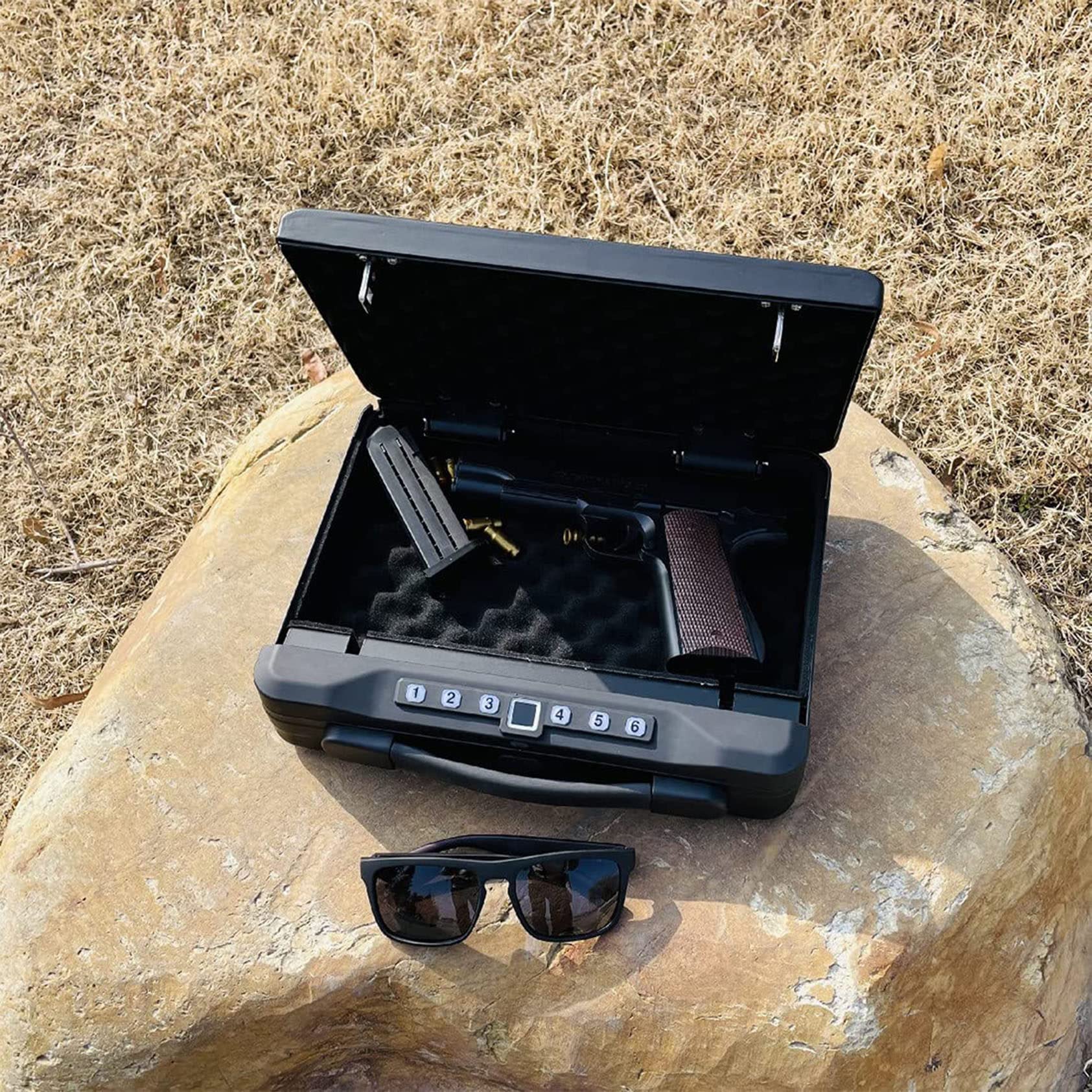 Caja De Seguridad Digital, Caja Fuerte para Pistola, Caja Fuerte Inteligente para Pistola con Huella Digital Biométrica, Bloqueo De Teclado Y 2 Llaves para El Hogar, La Oficina