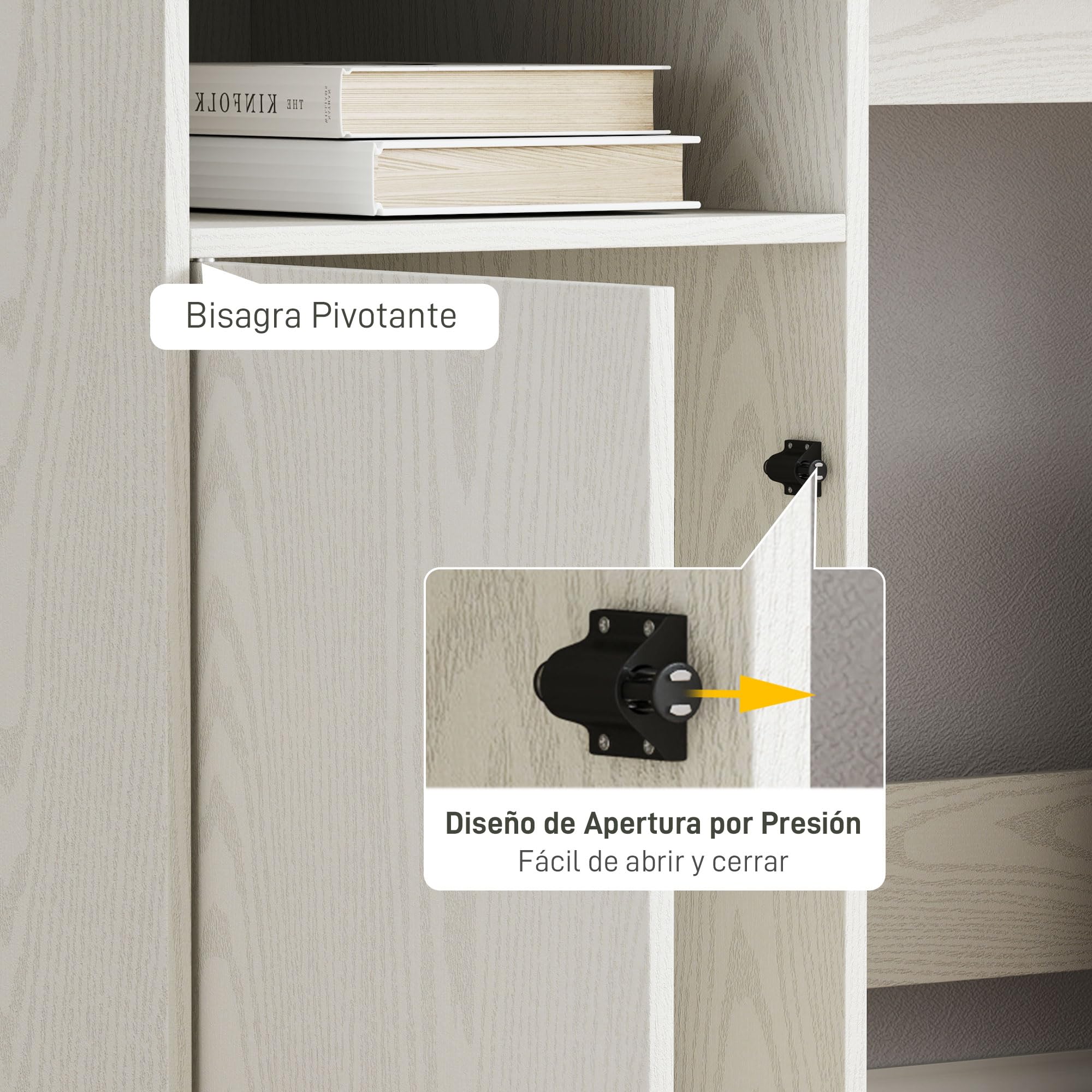 HOMCOM Escritorio con Estantería Moderno con Puerta 108x50x94 cm Crema | Compartimentos Abiertos, Soporte para Monitor, Mesa para Estudio, Dormitorio, Hogar, Oficina