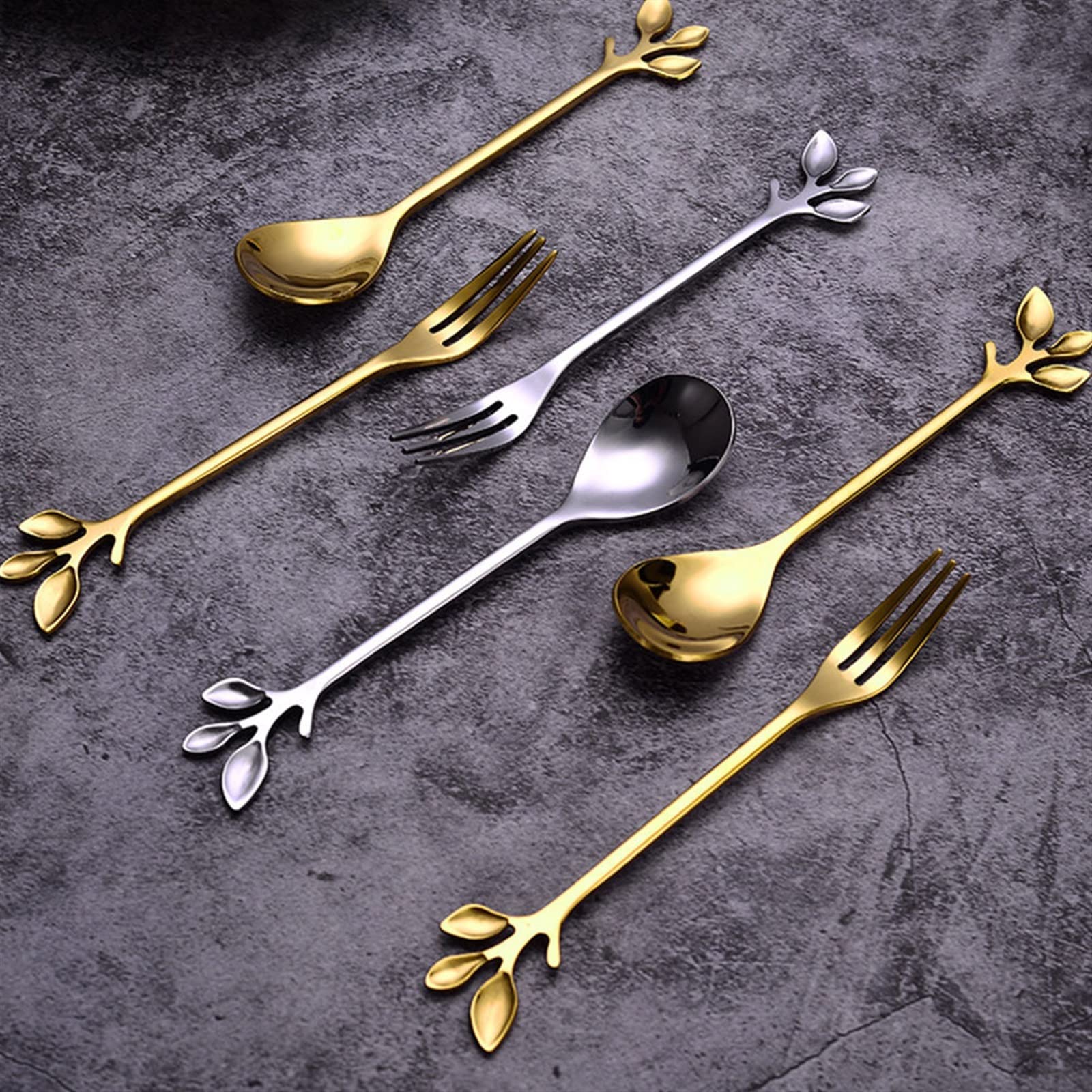 Cucharas de café, Tenedores, cucharas de Postre, Tenedores, Juego de Frutas, café, té, Aperitivos, ensaladas, Cubiertos de Acero Inoxidable, Utensilios para Servir c，Silver