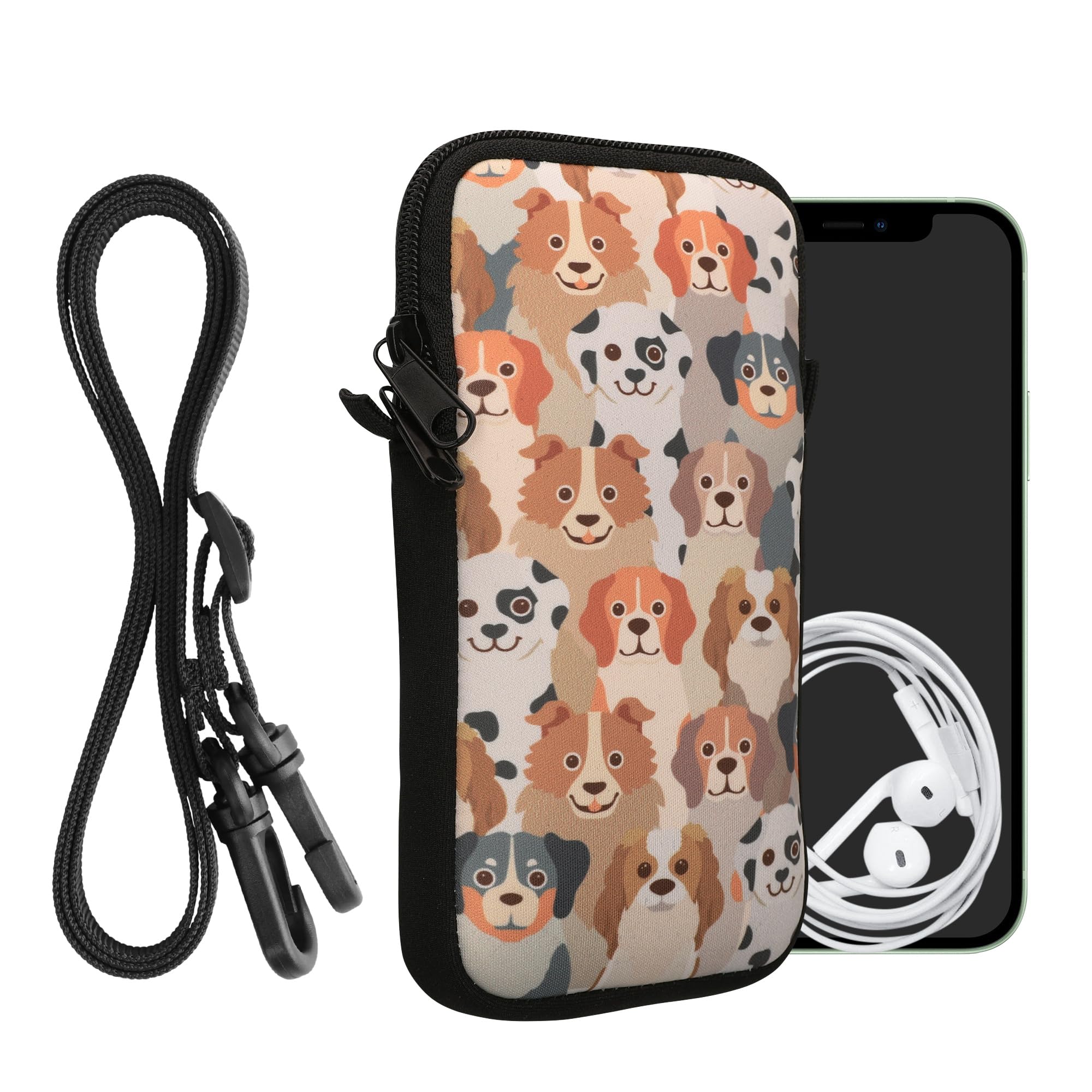 Kwmobile Custodia In Neoprene Con Zip Per Smartphone - Portacellulare A Tracolla E Da Collo Universale - Cover Borsa Telefono Protettiva