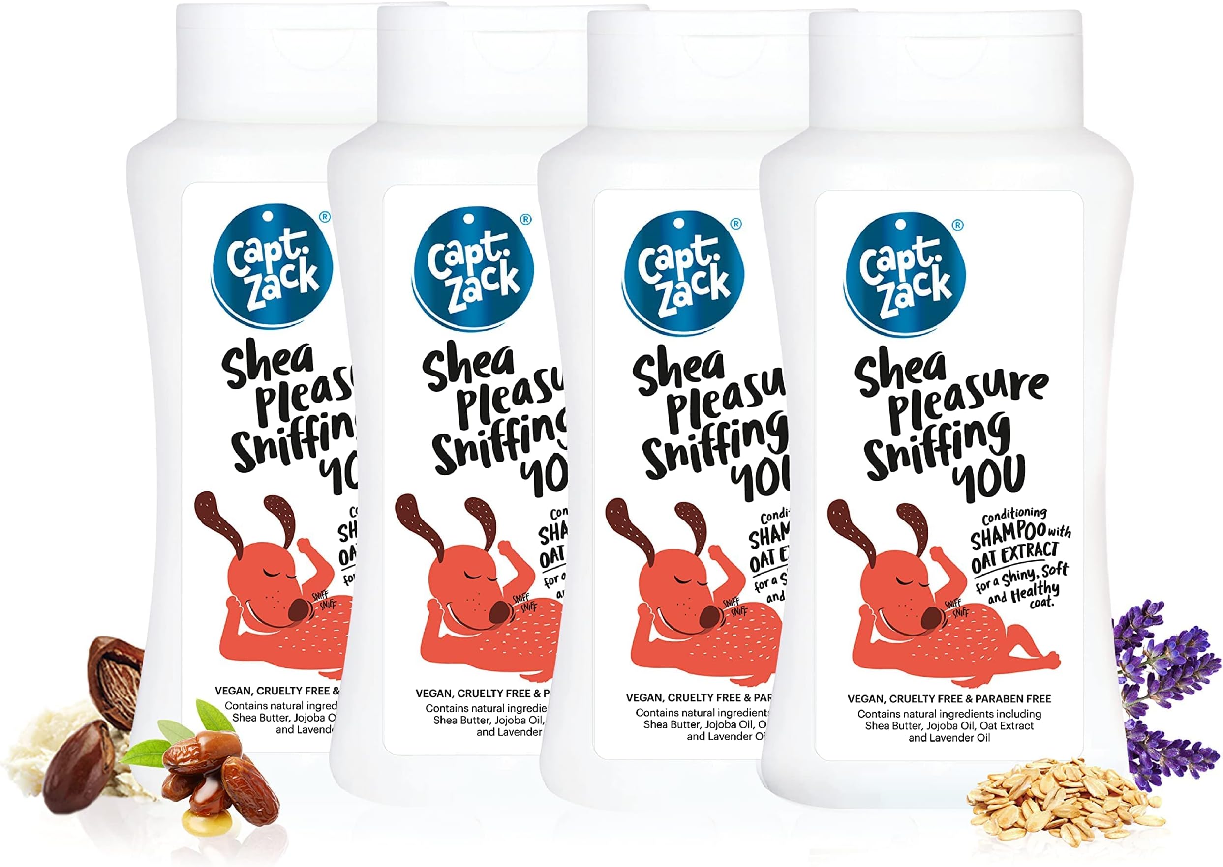Captain Zack Shea Pleasure Sniffing You | Moisturizing Oatmeal Dog Shampoo | 200ml (Pack of 4) | Hydrates, Conditions & Controls Dandruff | pH Balanced | Shiny, Soft & Healthy Coat of Hair