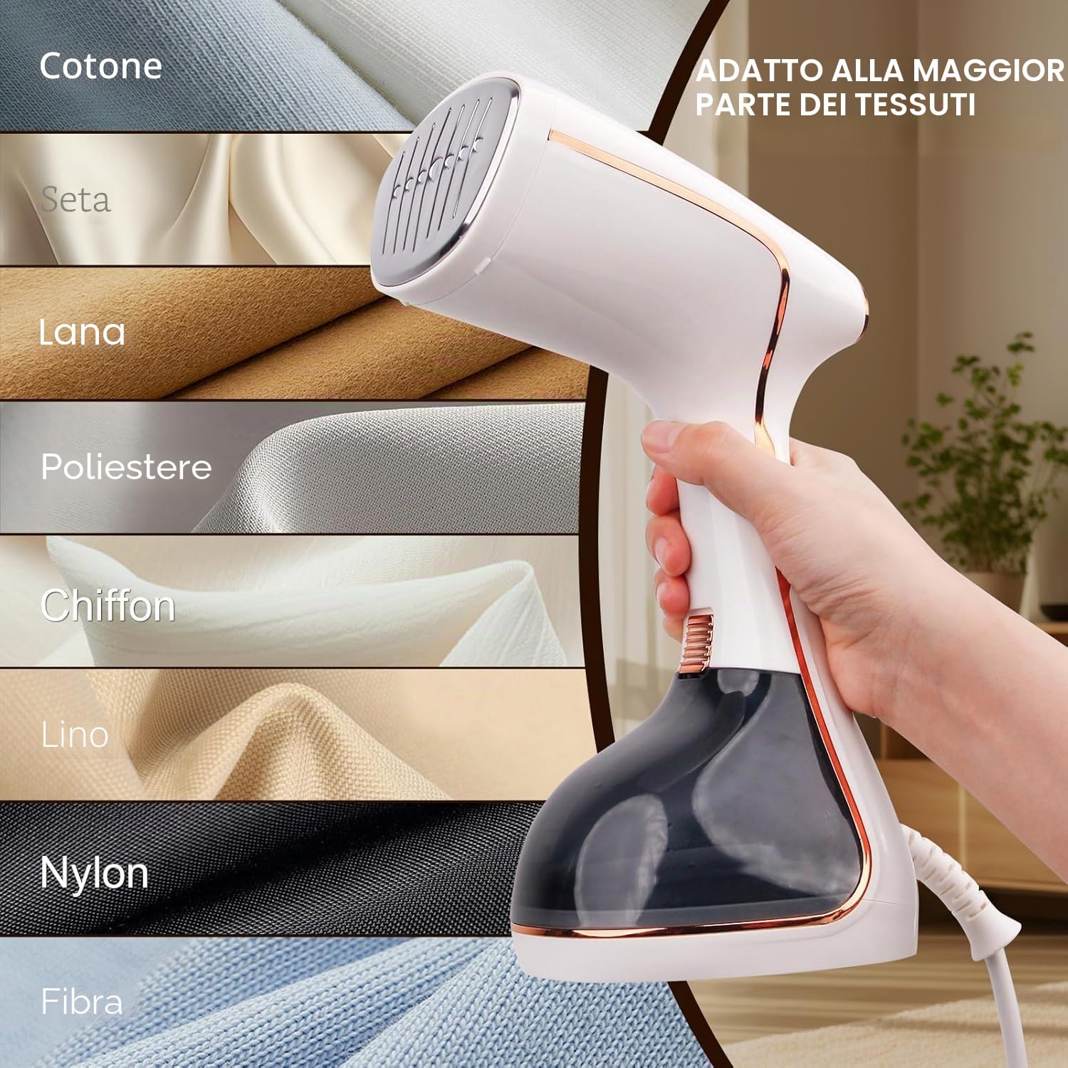 OKYUK Piastra a vapore da 1800 W, per vestiti, serbatoio dell'acqua da 320 ml, riscaldamento rapido, ferro da stiro a vapore con 2 spazzole, ideale per viaggi e casa, rimozione delle rughe contro i