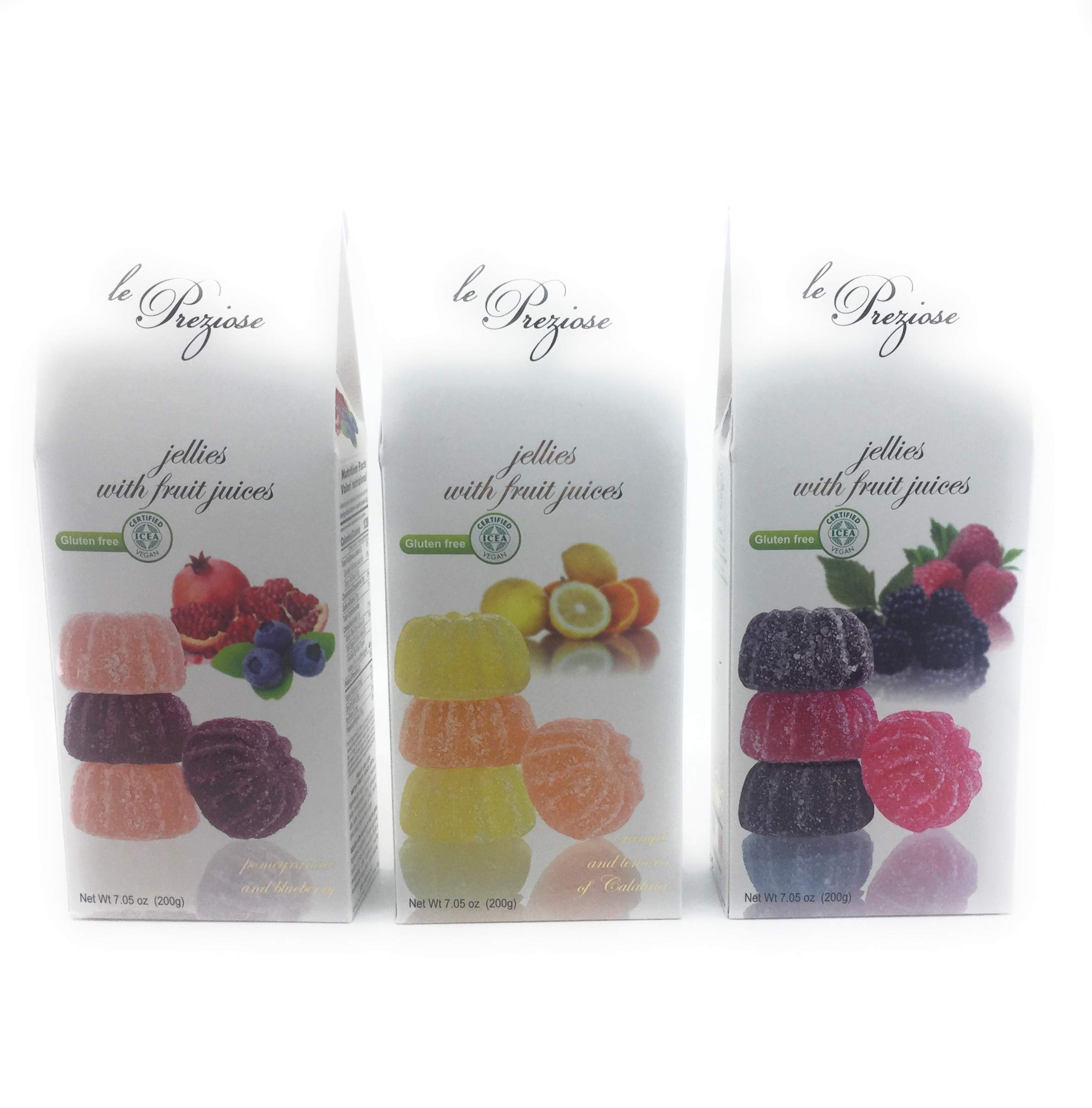 La Preziose Fruit Jellies Variety of 3: Orange / Lemon, - Pomegranate / Blueberry and - Raspberry / Blackberry Fruit Jellies ( 3 Items) Made in Italy