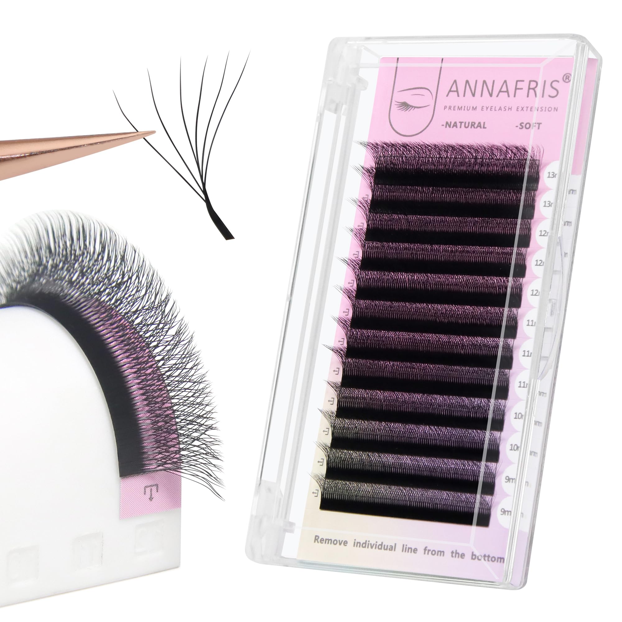ANNAFRIS 6D W Extension Ciglia 0.07 LU 9-13mm Premade Fan Lash Russian Volume Ventole Ciglia Ciuffetti 6D Eyelash Extension Professional(6D 0.07 LU 9-13mm)