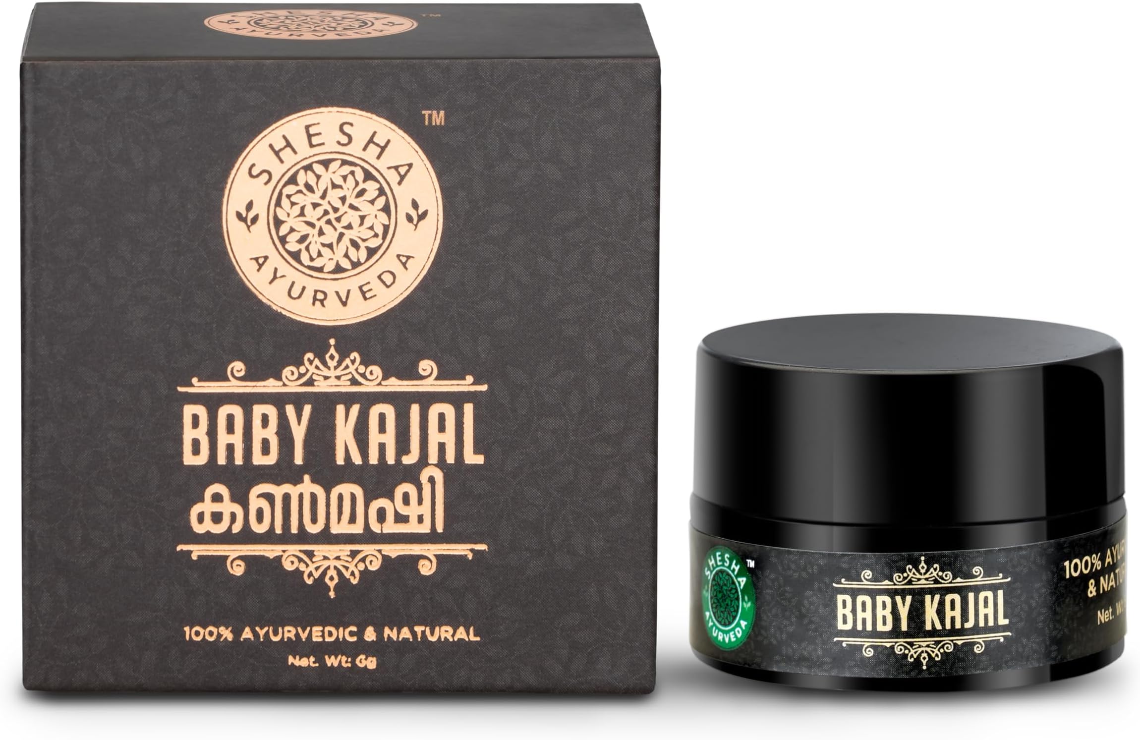 SHESHA NATURALS Ayurveda Baby Kajal -Tear Free- 100% and Ayurvedic -6G in Glass Jar