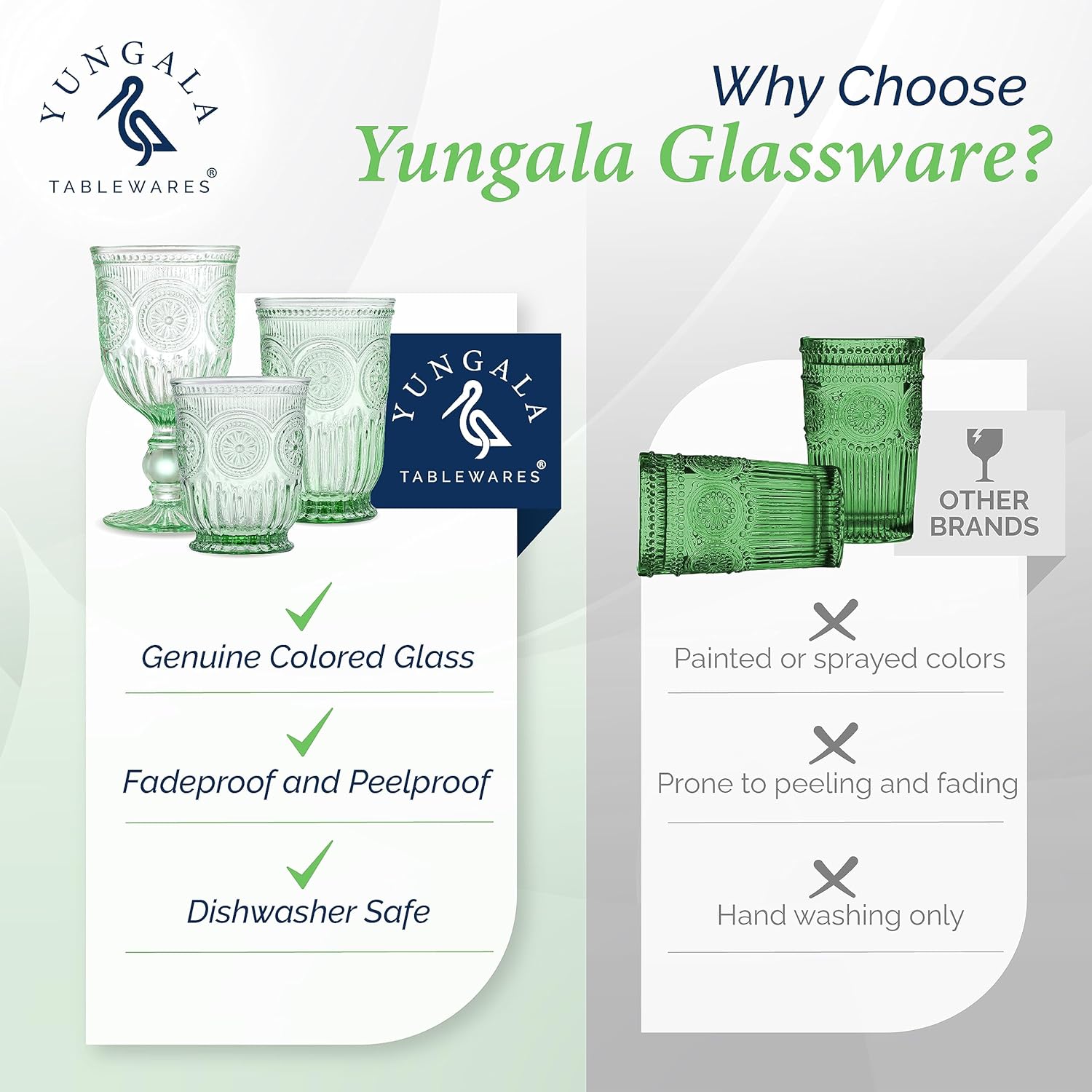 Yungala Green Glassware Bundle - Green Highball Glasses and Green Small Drinking Glasses - Matching Green Glassware Sets with Sunflower Emboss Design