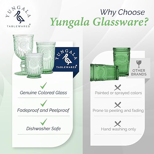 Miniatura 3 de Yungala Juego de 6 vasos verdes Highball para agua o cócteles, vasos verdes de diseño vintage