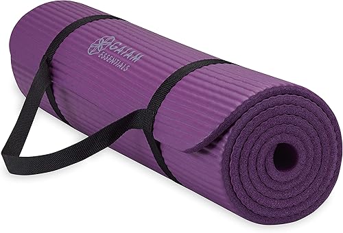 Gaiam Essentials - Tapete de yoga grueso para fitness y ejercicio con correa de transporte para esterilla de yoga de fácil ajuste 72 pulgadas de