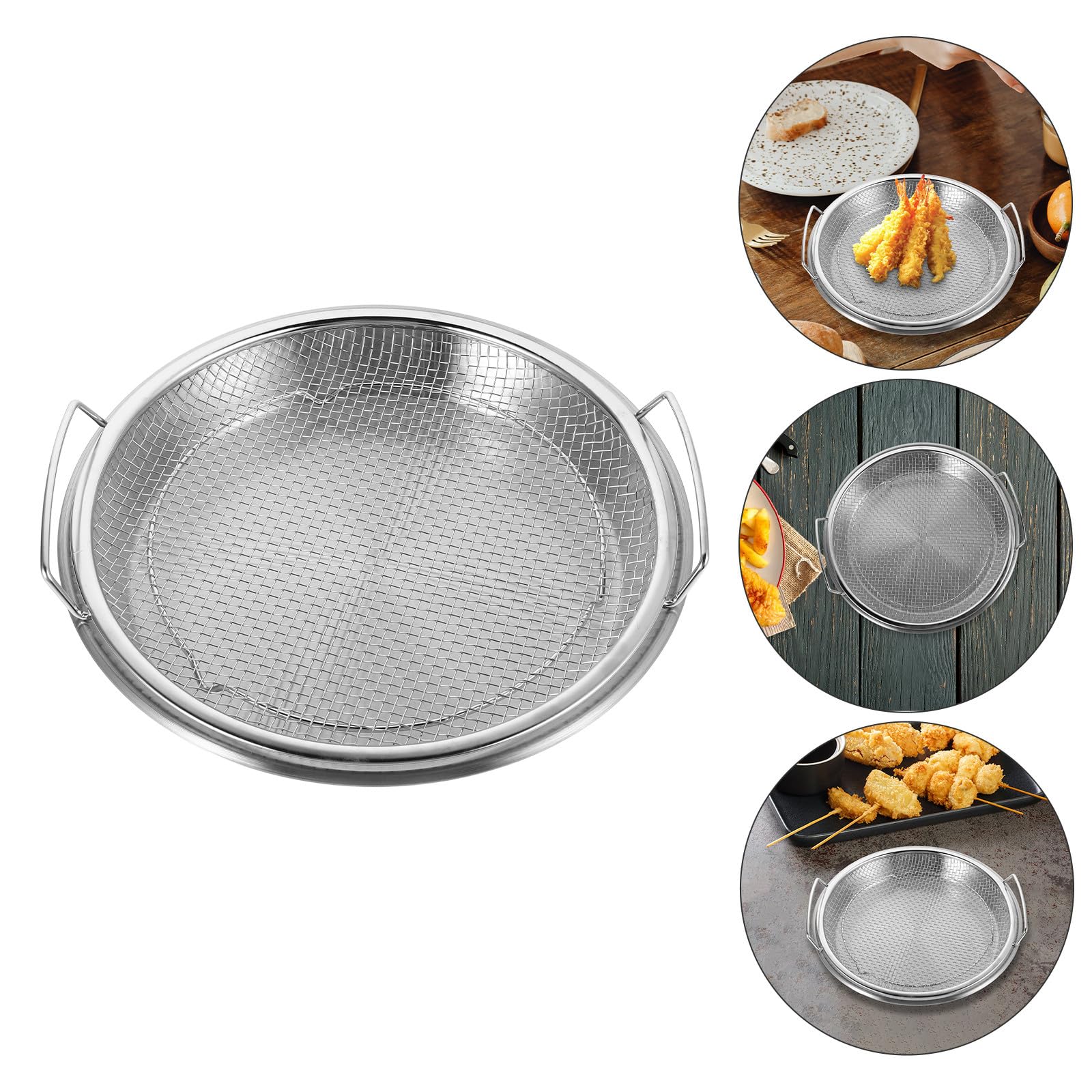 Filtro per Olio in Acciaio Cestello in Rete e Vaschetta di Raccolta, Colino da Cucina per Friggitrice e Preparazione di Alimenti Freschi