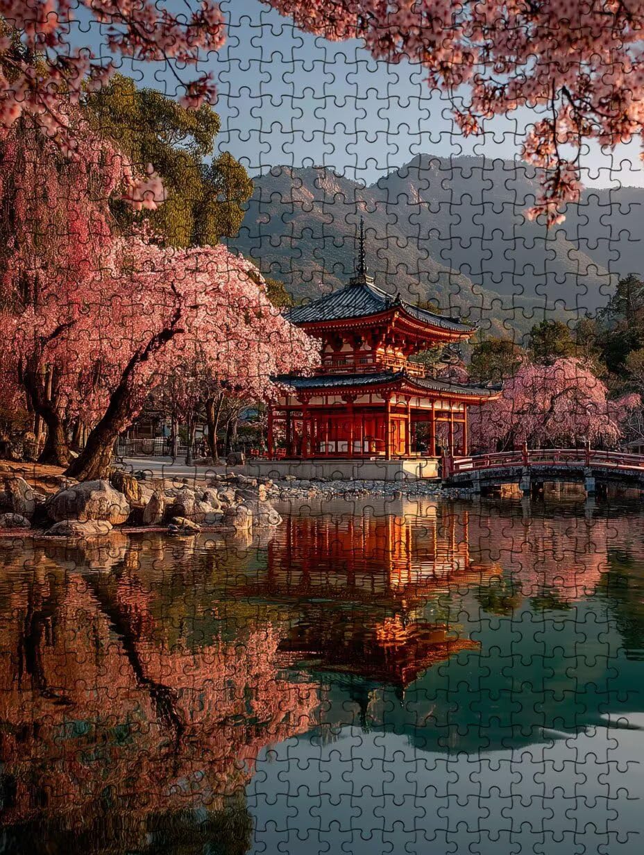 Puente Sakura Puzzle 3000 Piezas, Rompecabezas Adultos Puzzle, 3D Un Rompecabezas, Desafiante Puzzles de Decoración Juego de, Juego Educativo para Toda la Familia, para Regalo Decoración FNKL7-1120