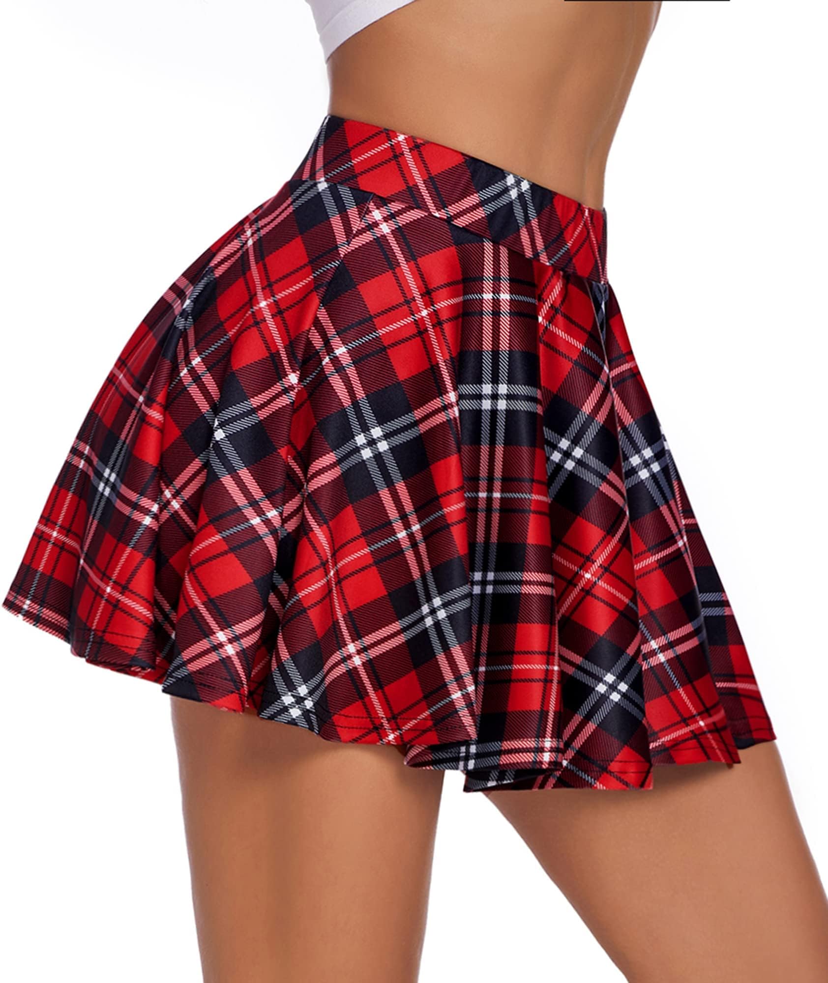Pleated Mini Skirt Plaid Skirts High Waist A Line Skater Skirt for Lingerie Schoolgirl