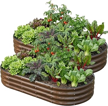 SnugNiture 2 Pcs 6x3x1ft Raised Garden Bed Kit, Outdoor Oval Metal Garden Planter, Ground Planter Box for Gardening Vegetables Flowers, Brown