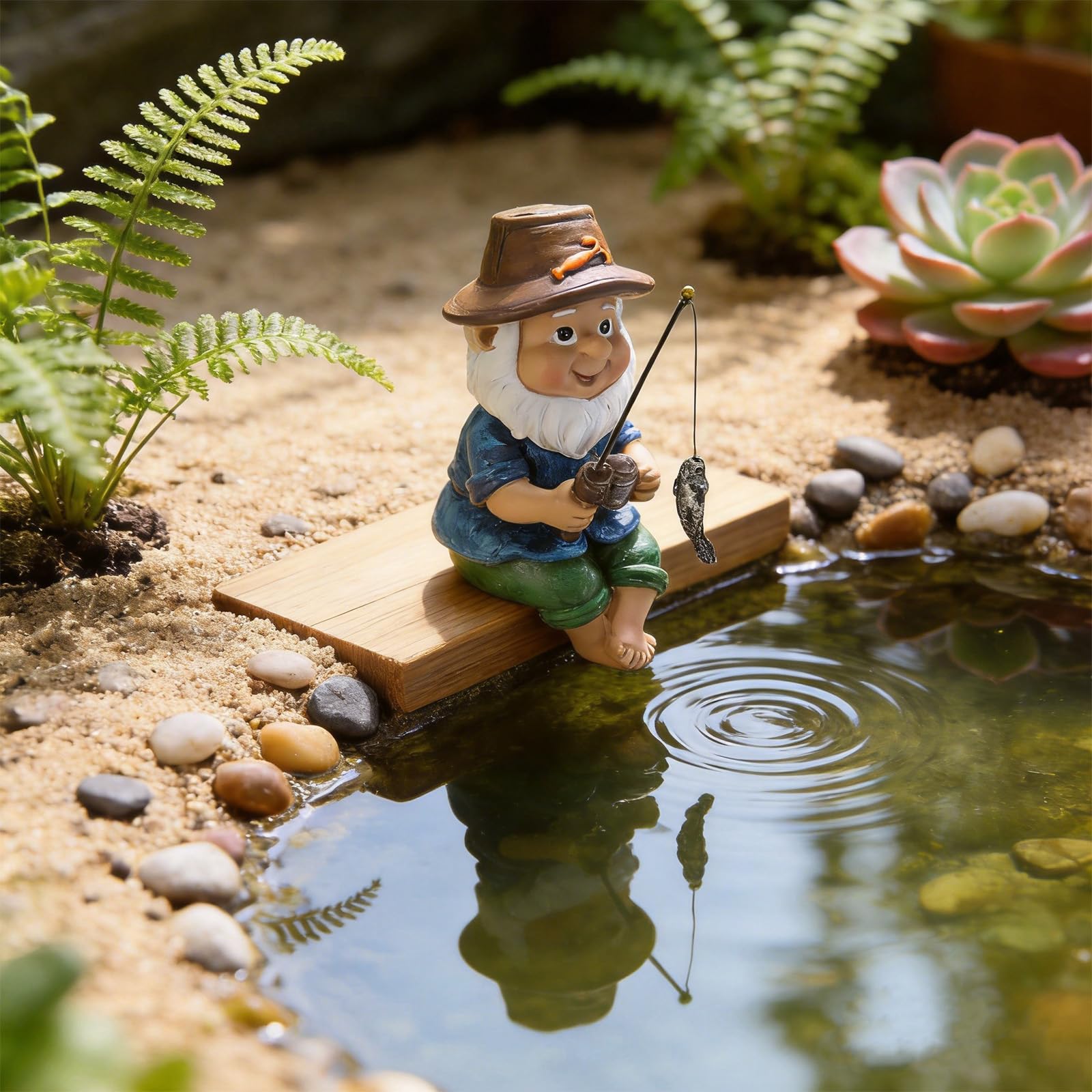 Mini nano da pesca in resina, statuette da giardino