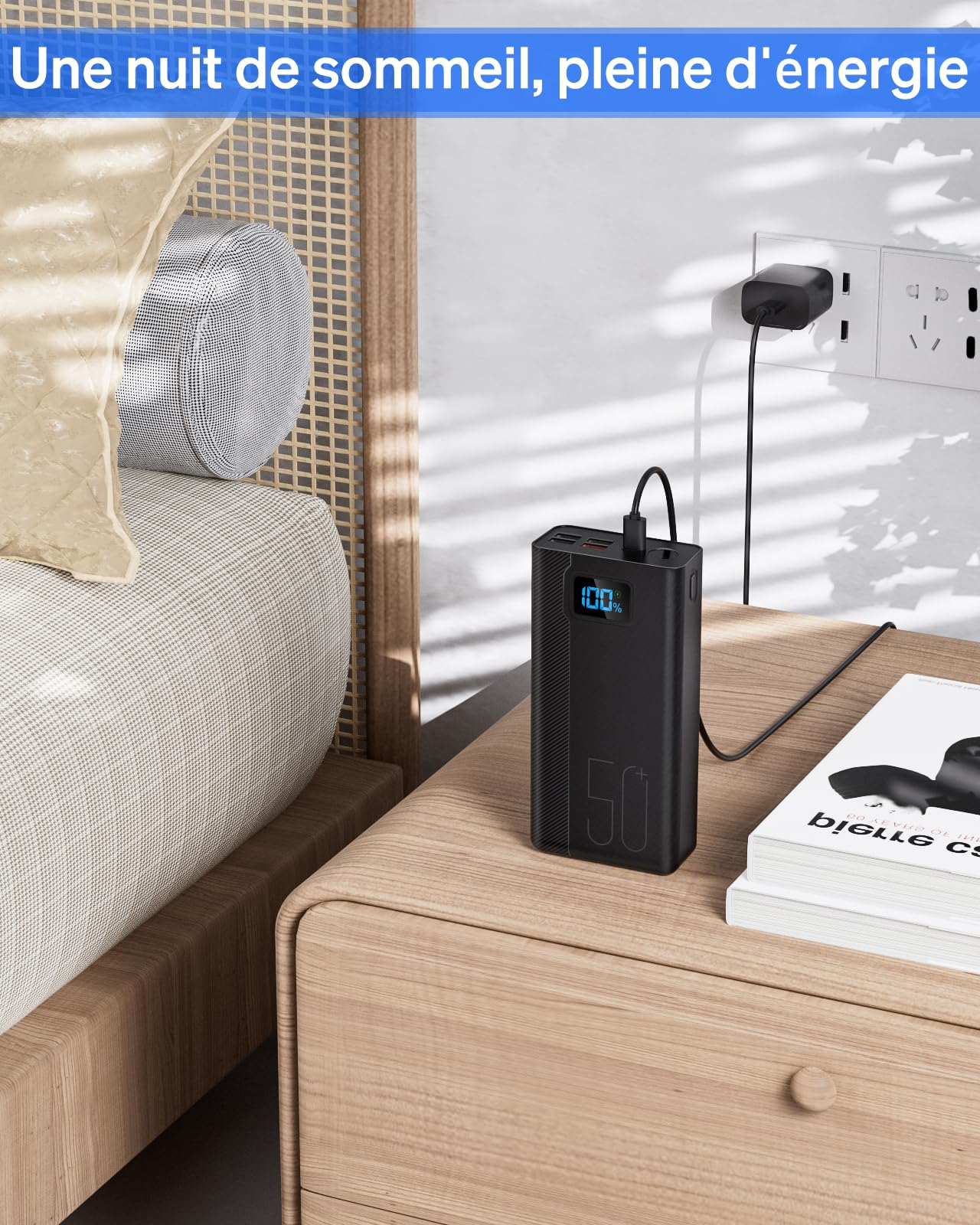 Power Bank 50000mAh, Batterie Externe de 22,5 Watts, Charge Rapide, Haute capacité, 5 Sorties et 3 entrées 3P MP3 Players, with Music cisuM