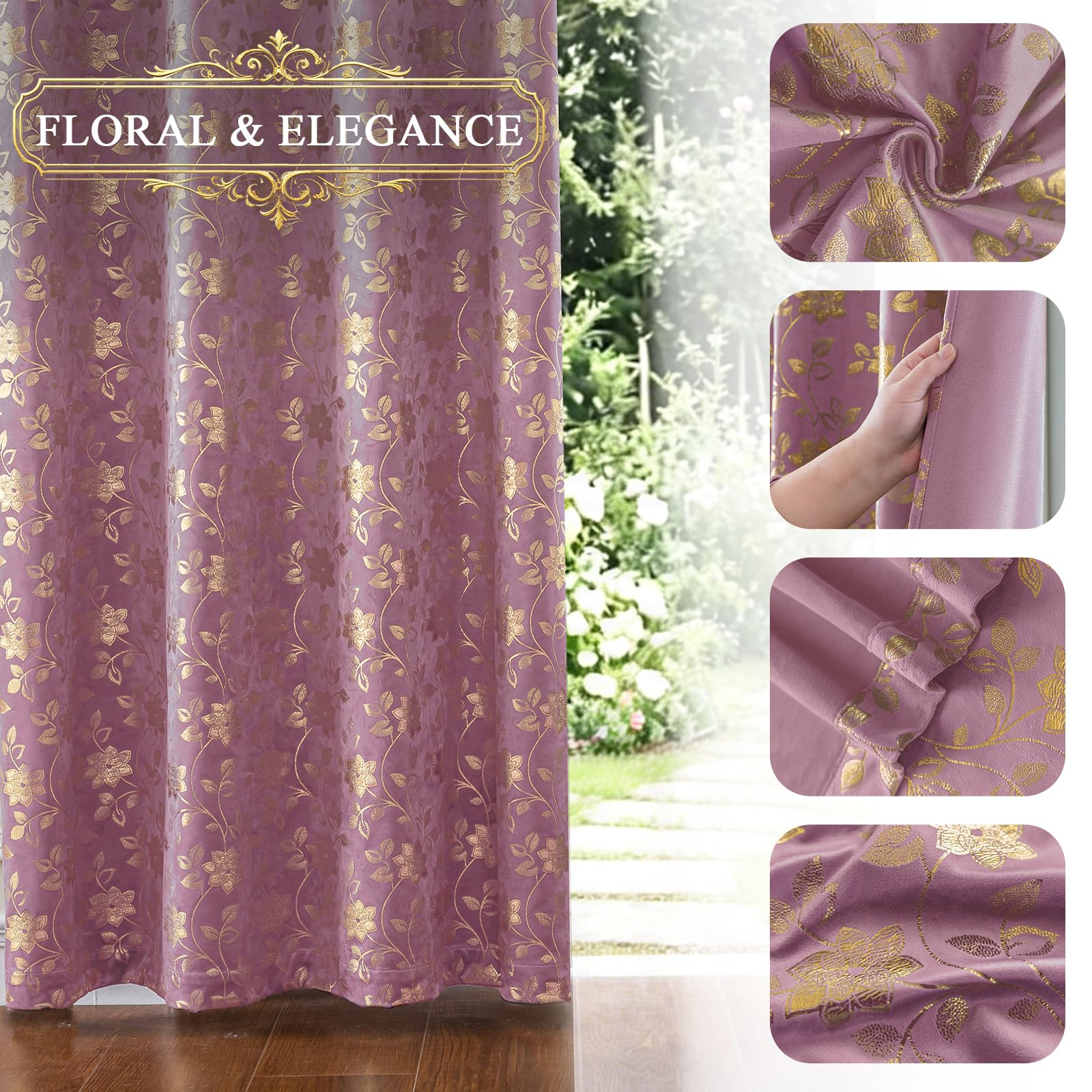 Ystyle Tende Oscuranti per Interni 2 Pezzi, 140x280 CM, Rosa | Tenda Floreale Vintage e Lussuosa, Tende Termiche Isolanti per Interni, Tdeali per Camera da Letto e Soggiorno