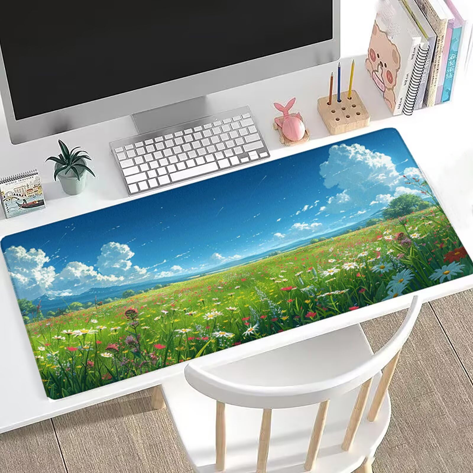 Gamingowa podkładka pod mysz, wiosna, XXL, 150 x 80 cm, podkładka pod mysz, krajobraz, podkładka na biurko, zoptymalizowana prędkość, z gumowaną antypoślizgową podstawą, mata na biurko dla graczy