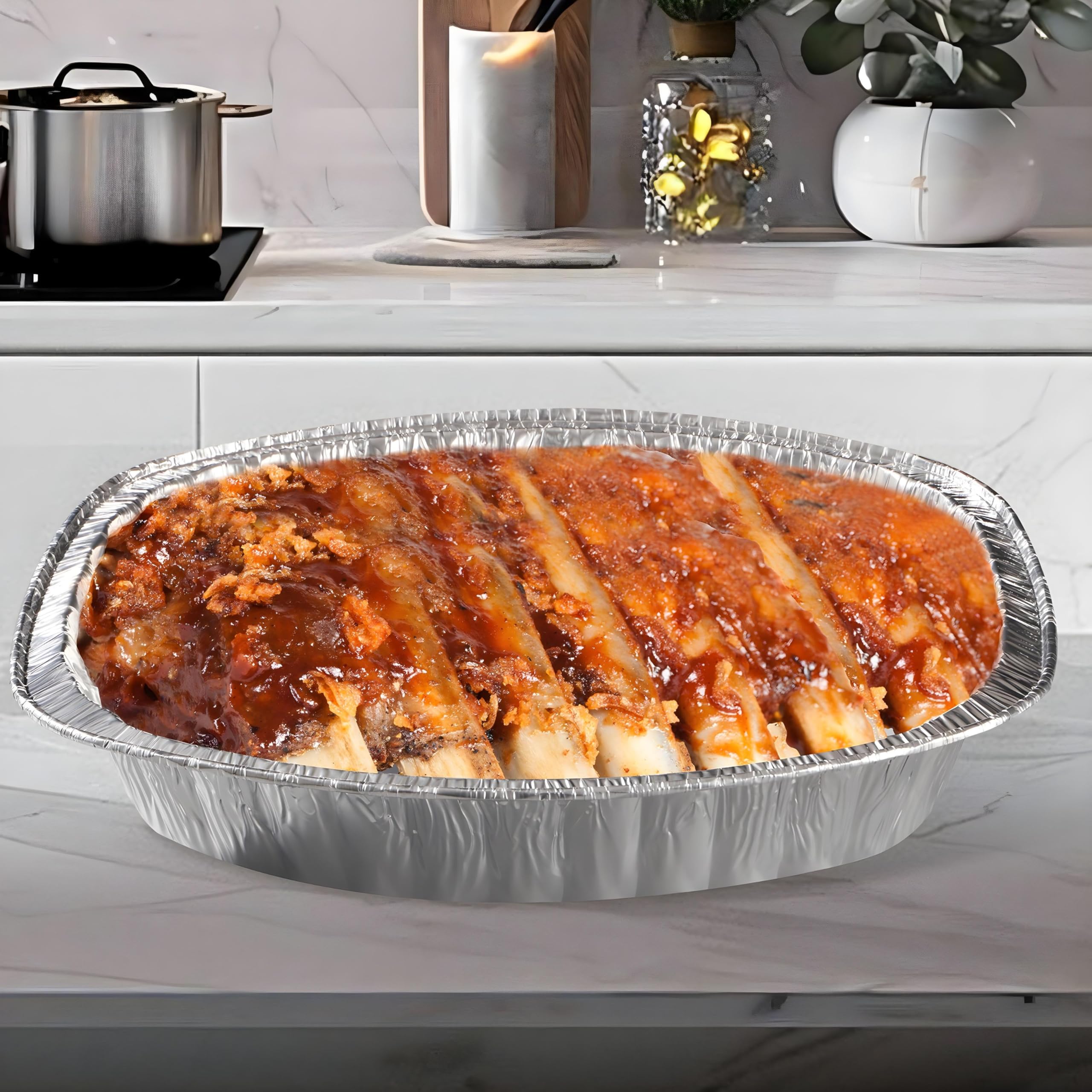 Große ovale Einwegschalen aus Aluminiumfolie zum Backen, Braten, Kochen, Aufbewahren von Lebensmitteln und Partygebrauch – Premium-Qualität 46 x 33 x 8 cm, 3 Stück, ideal für Grillabende, Catering und