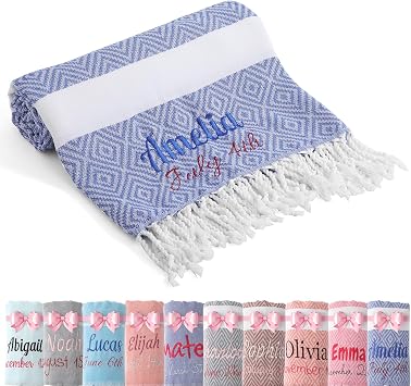 Personalized Turkish Beach Towels Oversized,Custom Cotton Embroidered Beach Towels,Personalized Girls Trip Gift Favors,Bridesmaid Gifts,Bridal Party Gifts,Beach BacheloretteBlue