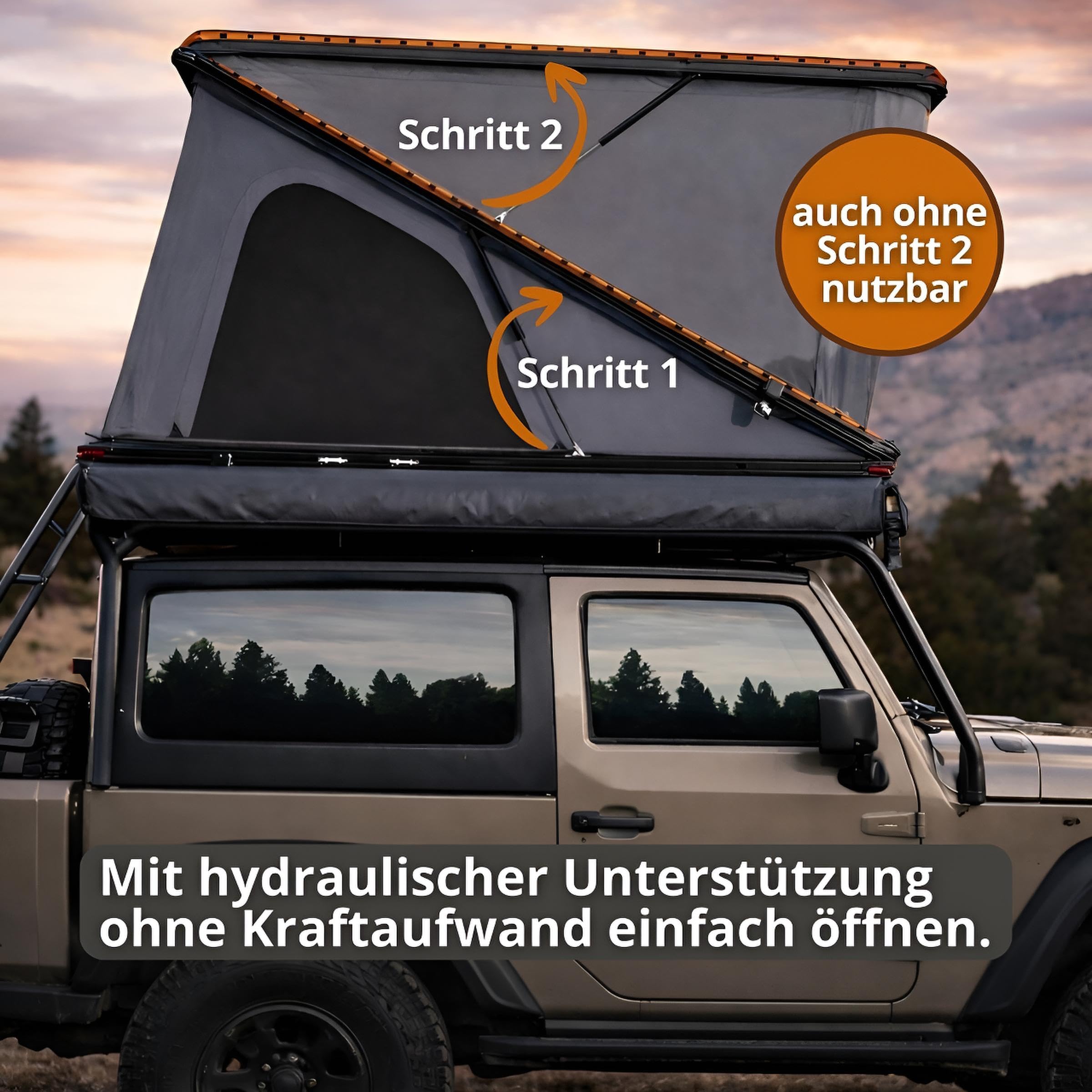 Z-Fold Dachzelt Hardcase Aluminium Autodachzelt Grau oder Khaki Zelt mit optionalem Sonnensegel