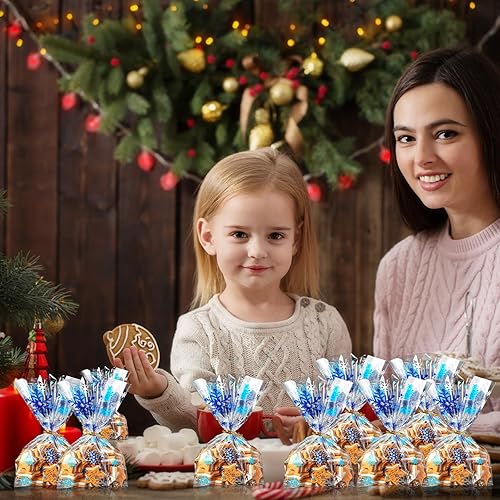 Miniatura 4 de HESTYA 50 bolsas planas de celofán transparentes para golosinas, bolsas de almacenamiento con patrón en la parte inferior de bloque, bolsas de