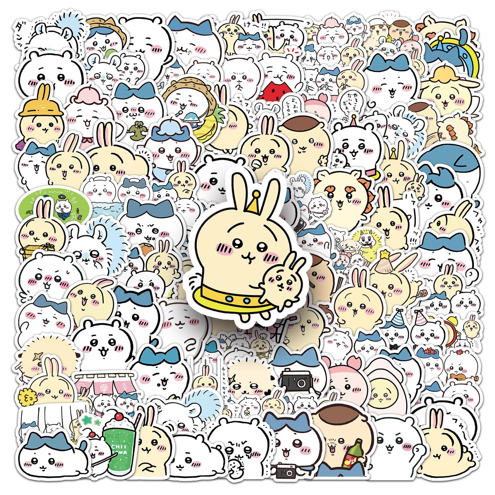 Auceko Girls Pink Chiikawa 100Pcs Stickers, Cat Cartoon Stickers For Laptop, Water Bottle, Skateboard & More, Vinyl, Reusable, Waterproof