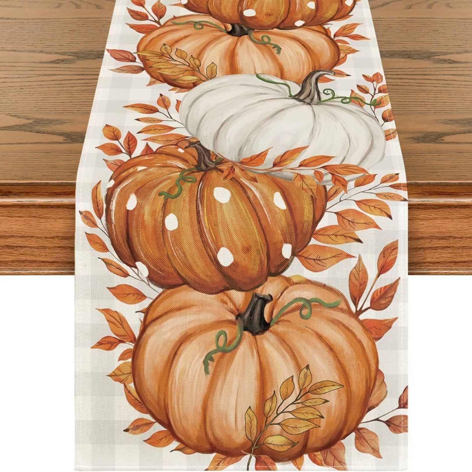 Autumn Decorations Pumpkin Leaves Table Runner,Autumnal Orange Home Kitchen Table Decor,Halloween Pumpkin Tablecloth Decor,Perfect for Home,Christmas,Themed Parties,Halloween Decorations (33 x183 cm)