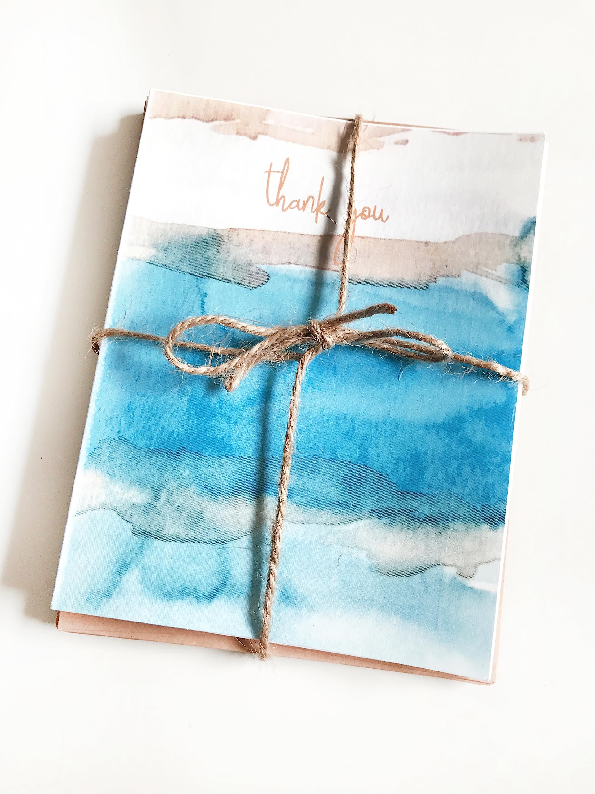 Thank You Blue River Watercolor folded recycled note card set of 8 blank inside