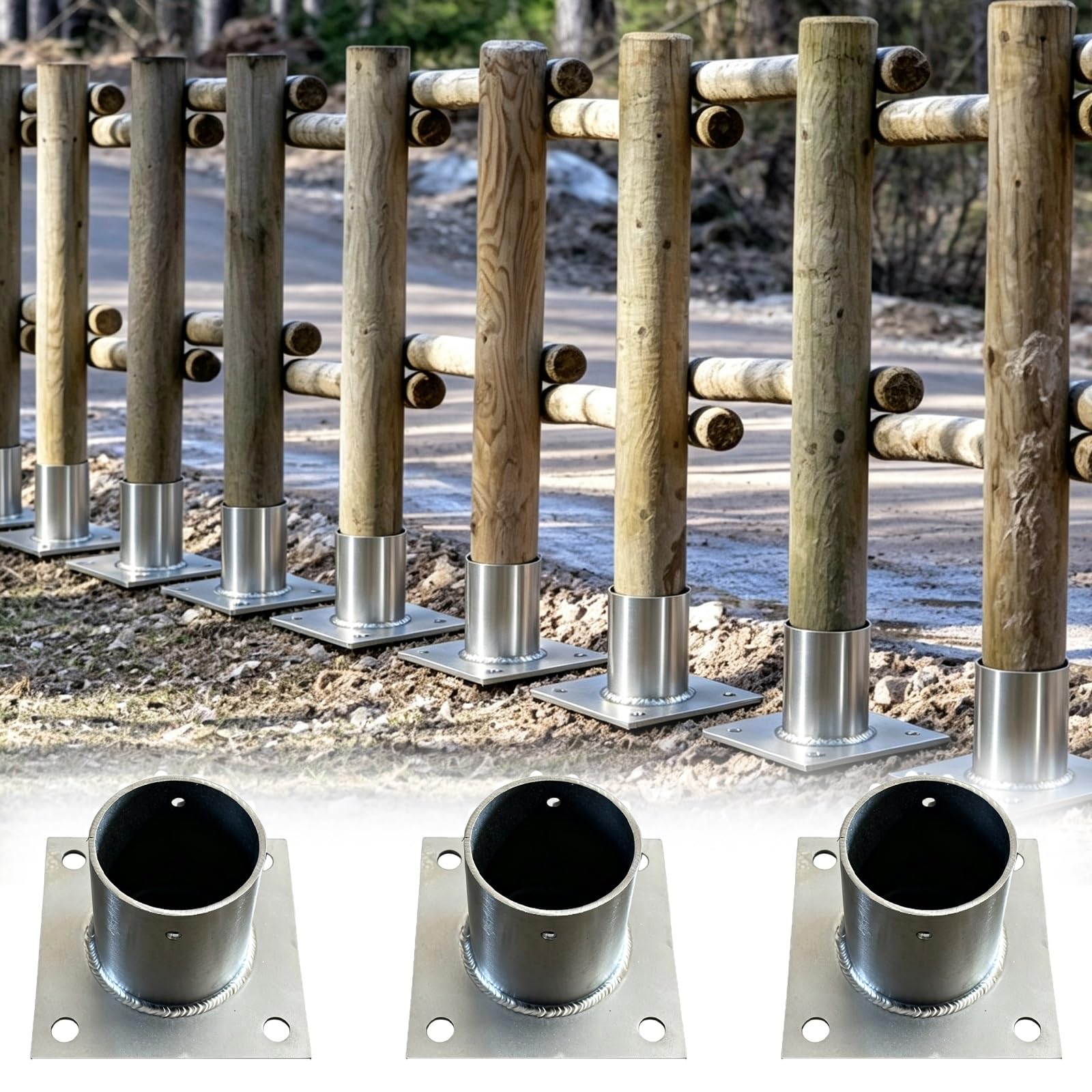 Robuster Pfostenanker/Einschlagbodenhülse Für Landwirtschaftliche Zäune | Vorgebohrte Runde Säulenflanschplatte Mit Schrauben(3 pcs,Dia 11cm/4.3in H 10cm/3.9in)