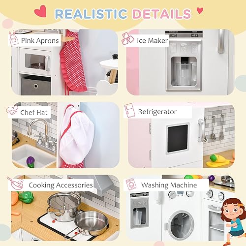 Miniatura 6 de Juego de cocina grande para niños de 3 a 8 años, juego de cocina esquinera para niños, cocina de madera con luces y sonidos, cocina de juguete para