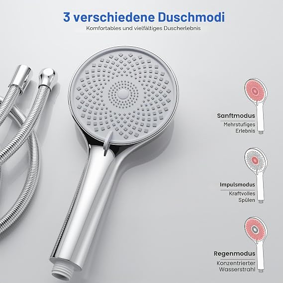 MORADO Rain shower without shower fitting shower set with rain shower shower system without shower fitting round rain shower head and hand shower 95 cm height chrome