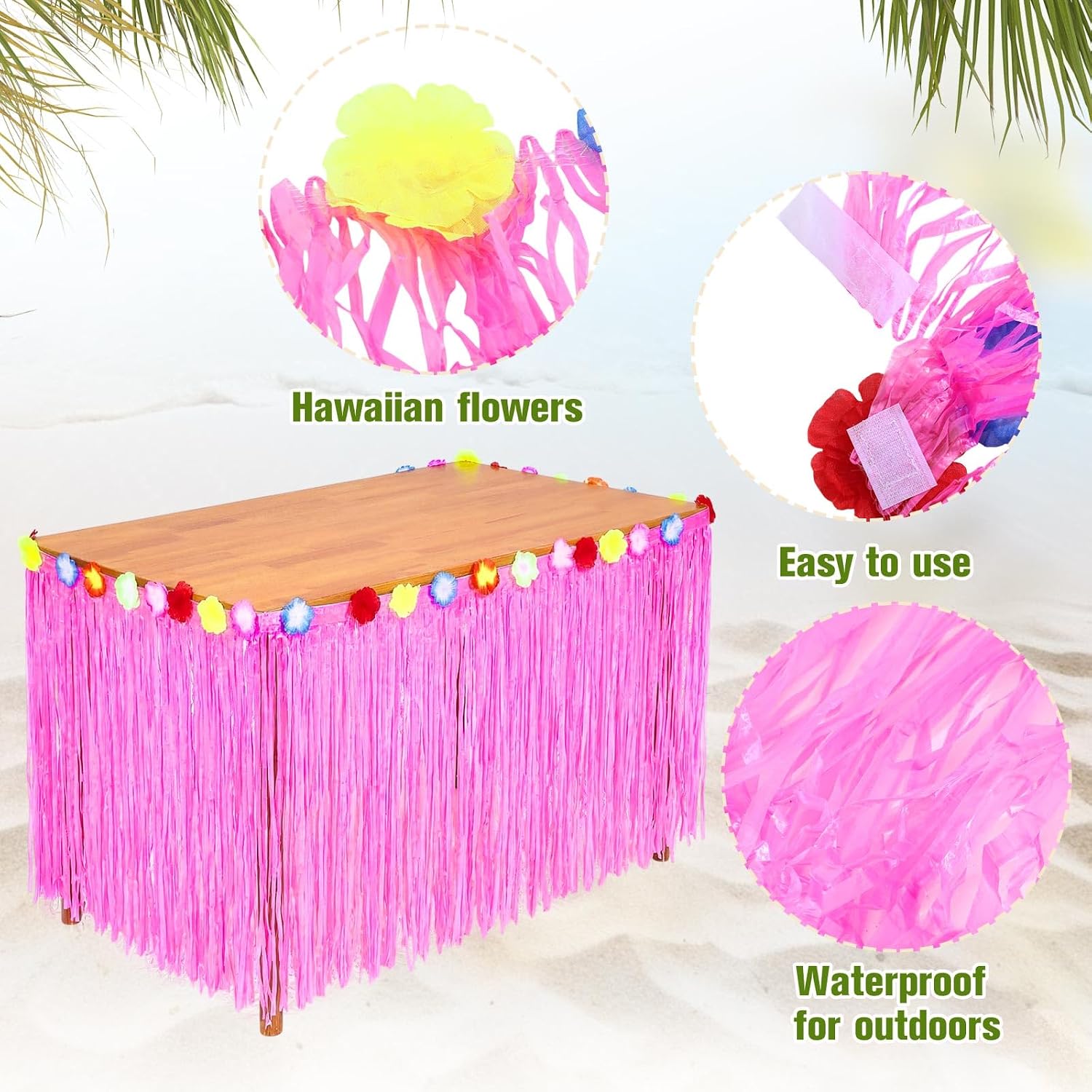 2 Pack Luau Grass Table Skirts Hawaiian Pink Decorations Tropical Table Skirt 9 Feet x 29.5" Hawaiian Party Decorations for Luau Costume Party