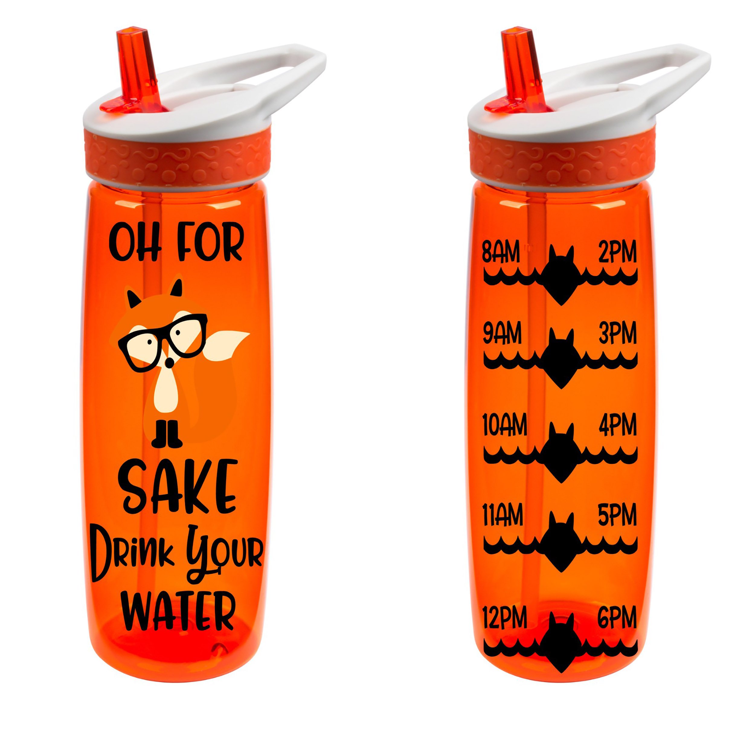 Oh For Fox Sake - 26 Ounce Motivational Water Tracker Bottle - Orange