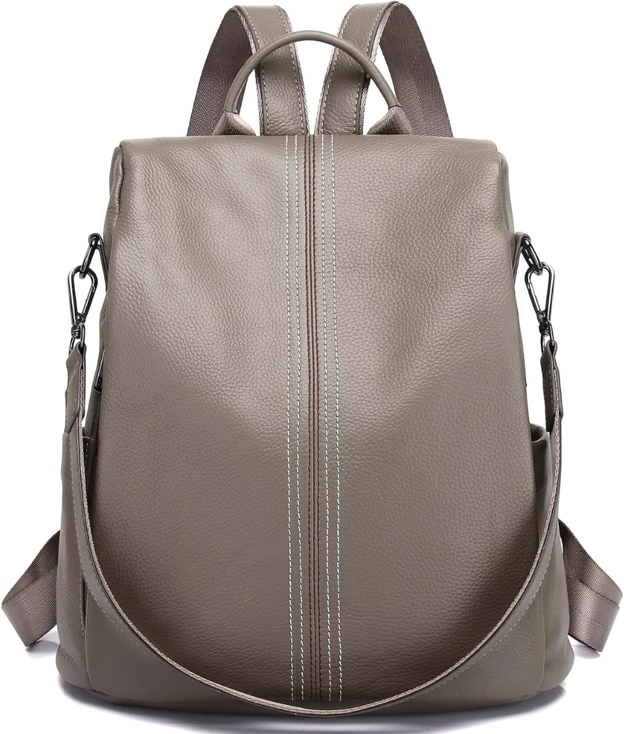 Genuine Leather Backpack Purse For Women Grey Antitheft Real Soft Leather Fashion Daypack Shoulder Bag