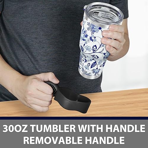 Miniatura 4 de WETOWETO Vaso de 30 onzas de acero inoxidable aislado al vacío con asa, taza de café al vacío de doble pared, tazas térmicas para bebidas calientes