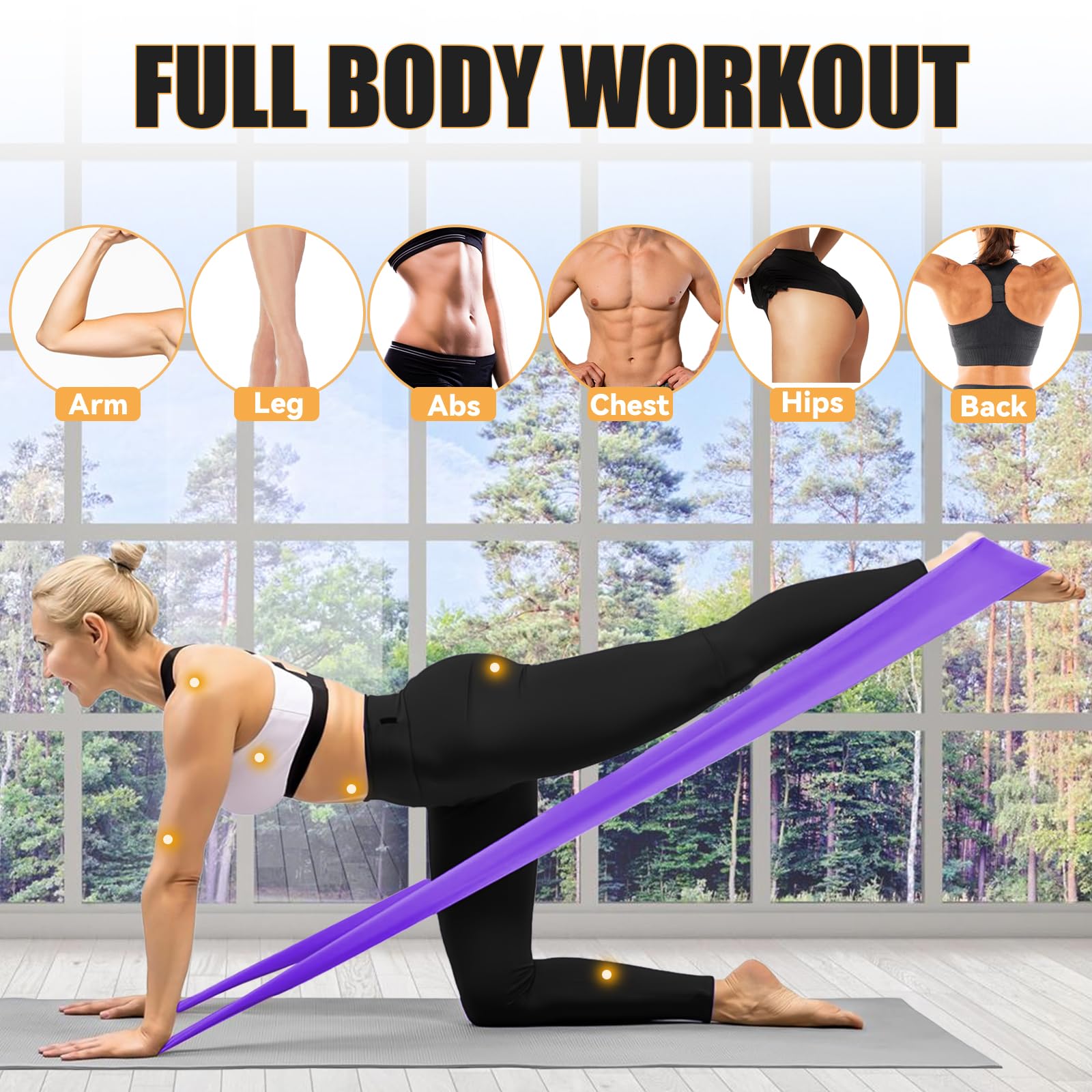 Bande Elastiche Fitness [Set di 5], 2M Fascia Elastica Fitness con 5 Livelli di Resistenza, Set di Elastici Palestra, Cinghie di Fitness per Pilates Yoga Fitness Crossfit