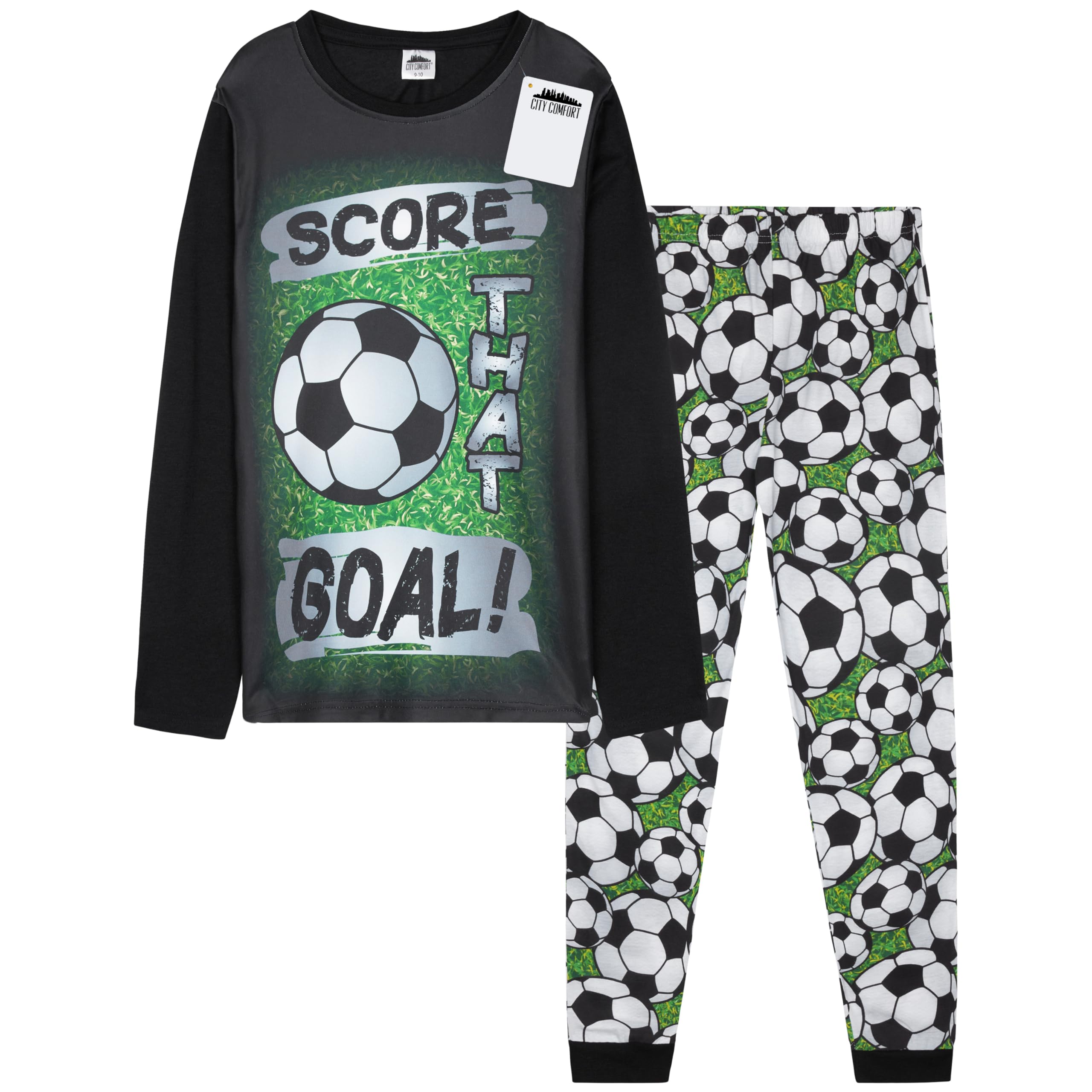 CityComfort Boys Pyjamas Long PJs Set Teens Football Nightwear Comfy Loungewear Soft Sleepwear Gifts for Boys (7-8 Years, Multi Football)