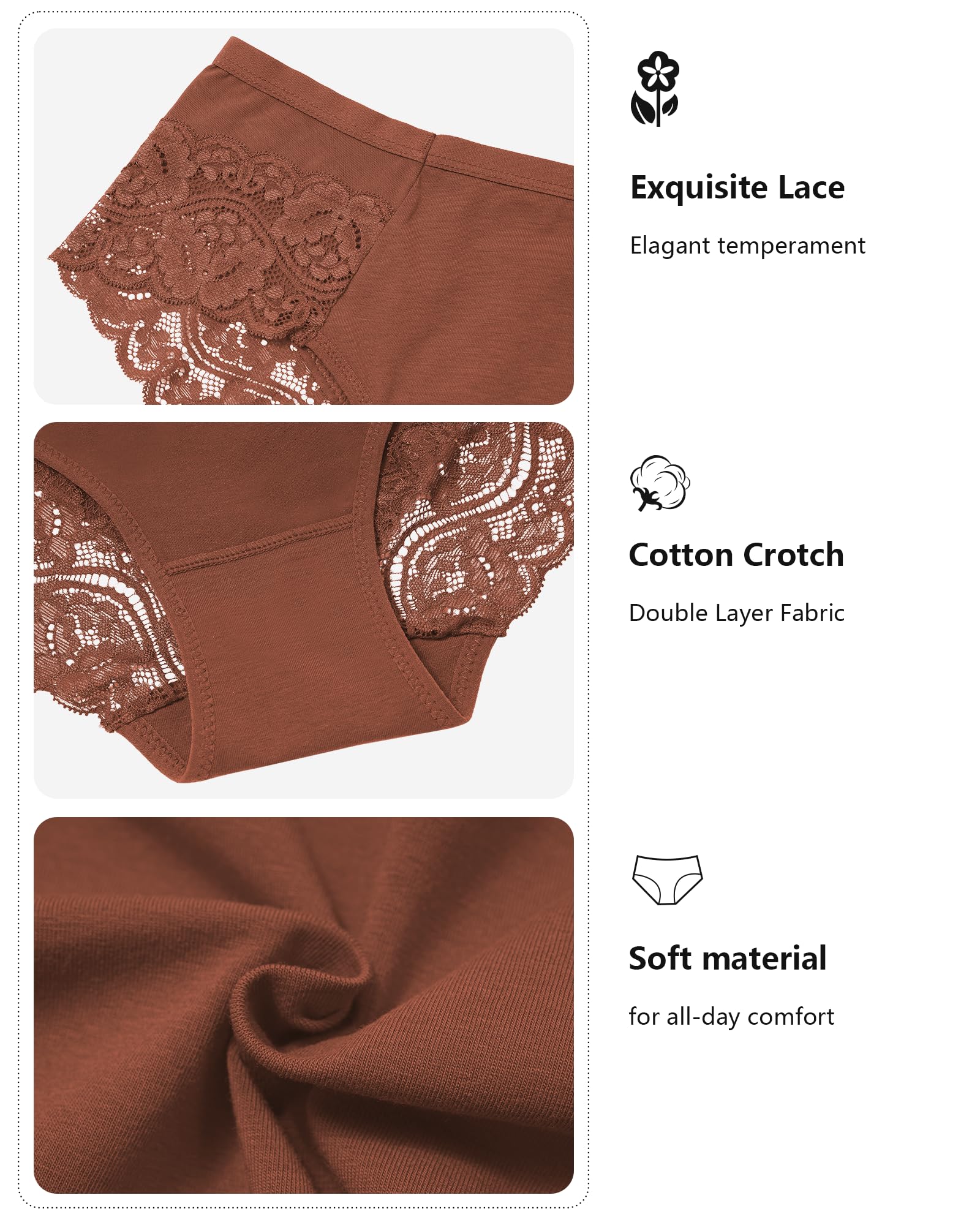 LEVAO Cotton Underwear for Women Lace Cheeky Bikini Panties Stretch Ladies Soft Hipster Briefs 6 Pack S-XXL: (6 Pack)black D XX-Large