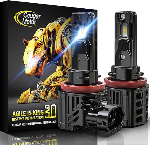 Cougar Motor Bombillas H11, Bombilla H11 H9 H8 Luces Delanteras Inalámbricas 22000LM 6500K Blanco Delgado Sin Polaridad Instantánea Enchufe de Luz