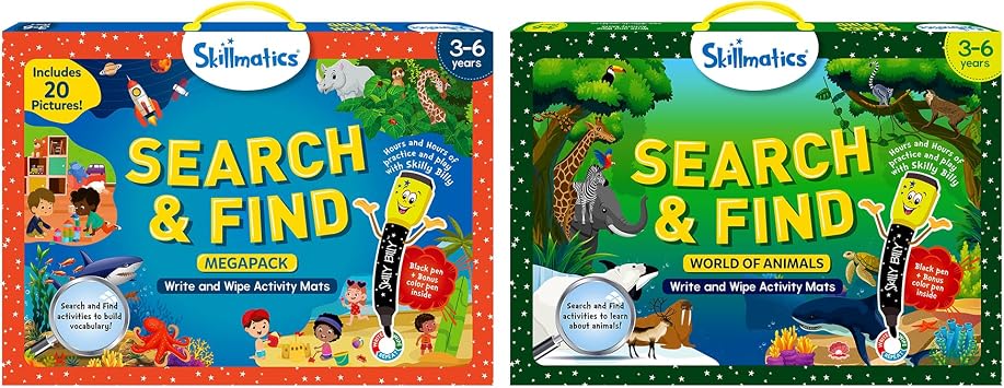Skillmatics Search & Find Megapack and Search & Find Animals Bundle, Educational Game, Perfect for Kids, Toddlers Who Love Toys, Art and Craft Activities, Gifts for Girls and Boys Ages 3, 4, 5, 6