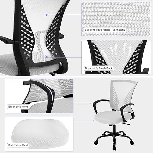 Miniatura 9 de Hudada Silla ergonómica de oficina para computadora, silla de escritorio de malla, silla giratoria con respaldo medio y apoyabrazos, silla de juegos