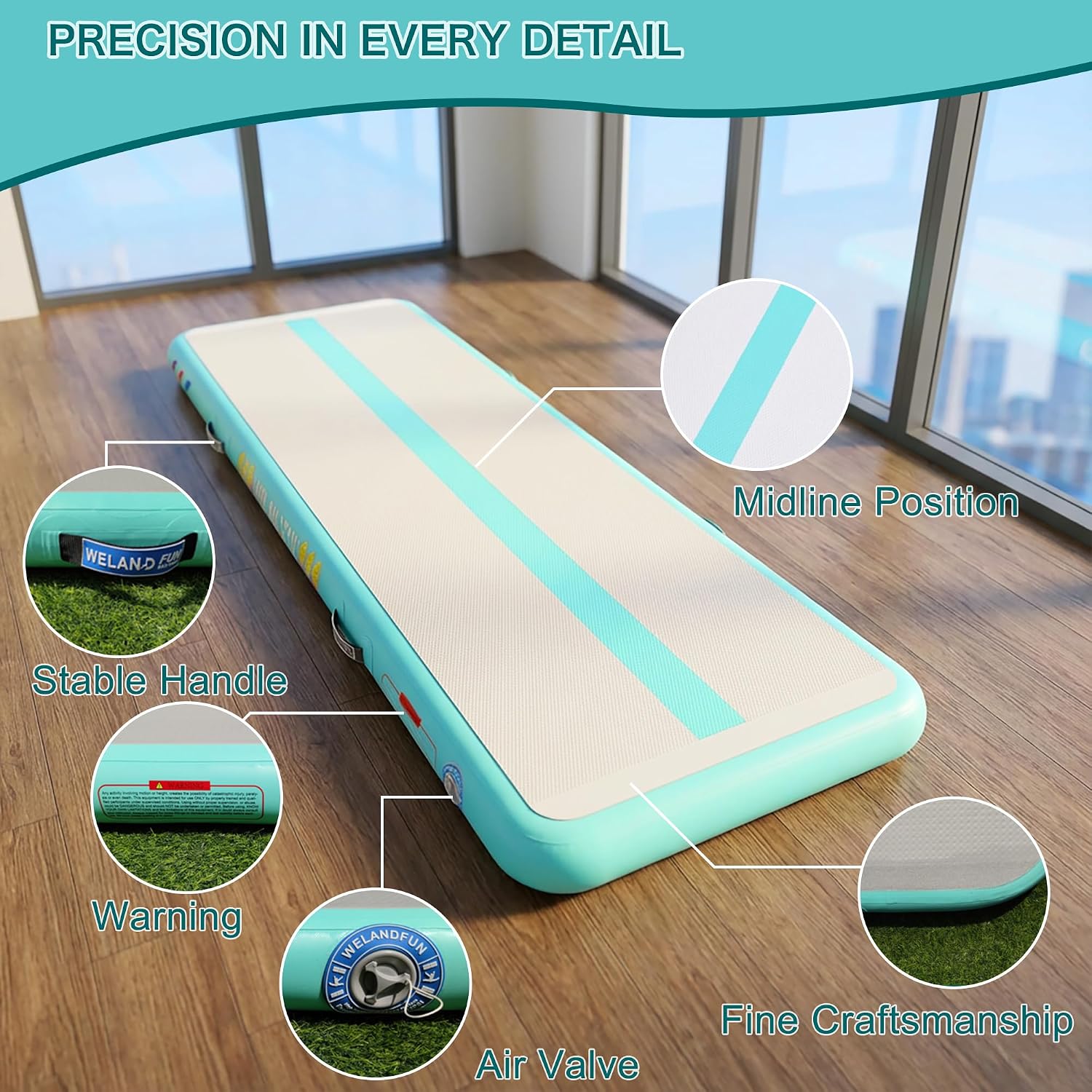 10ft Inflatable Air Gymnastics Mat Training Mats 4 inches Thickness Gymnastics Tracks for Home Use/Training/Cheerleading/Yoga/Water with Pump light green