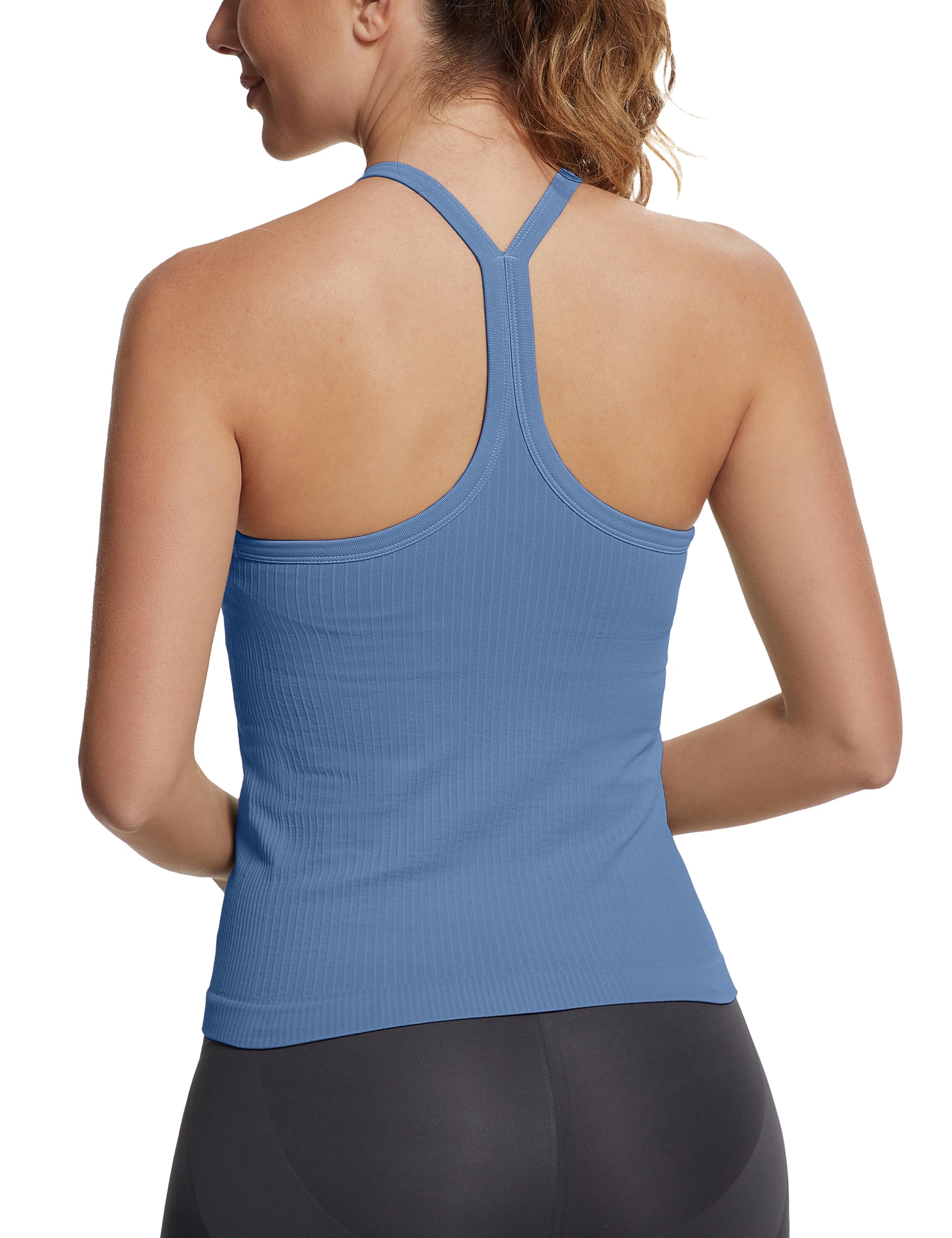 MathCat Seamless Workout Tank Tops with Built in Bra，Racerback Athletic Tank Tops Ribbed Soft Yoga Shirts