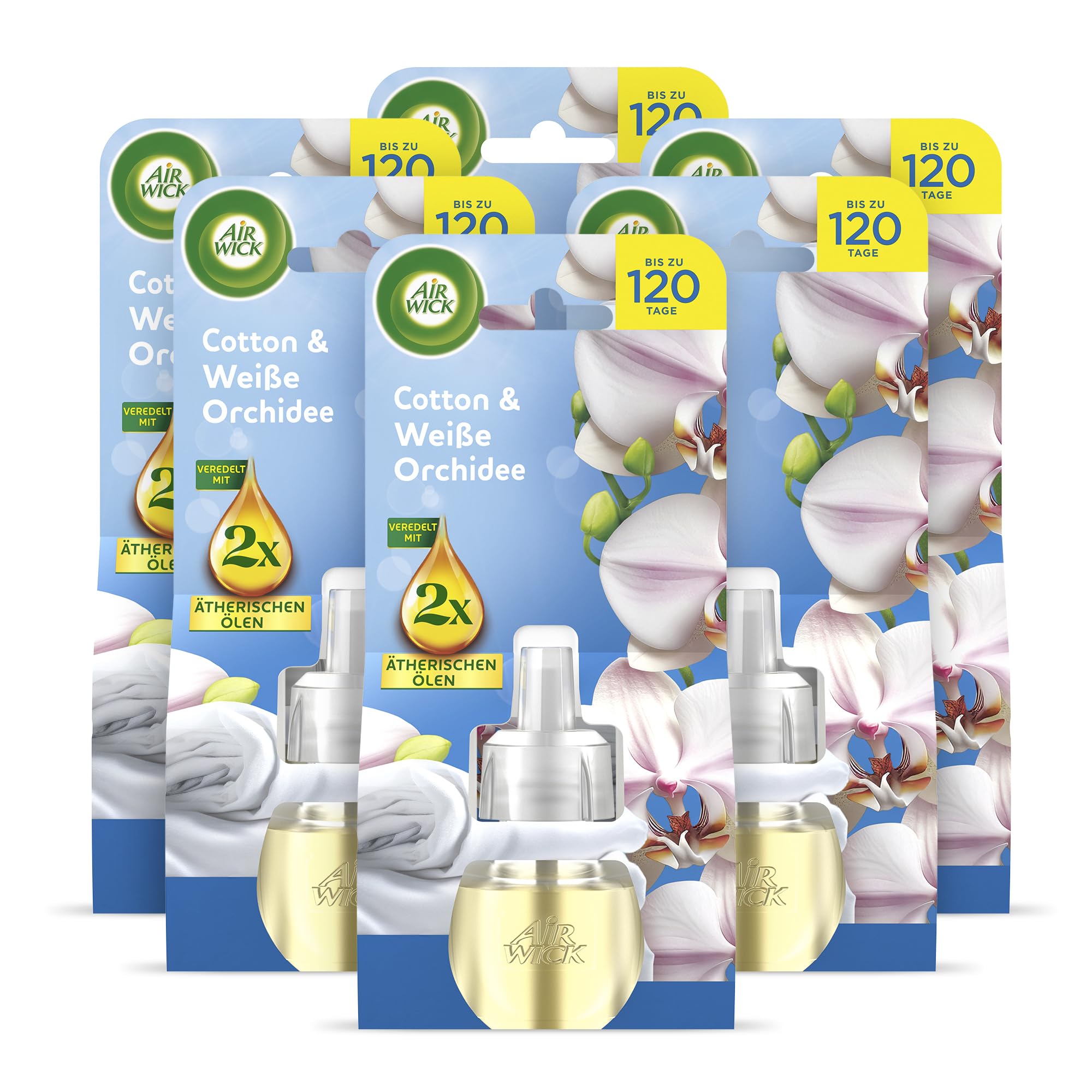 Air Wick Duftstecker Nachfüller – Lufterfrischer für die Steckdose – Raumduft Cotton und Weiße Orchidee – 6 x 19ml Duftölflakon-Nachfüllern Drogerie & Körperpflege